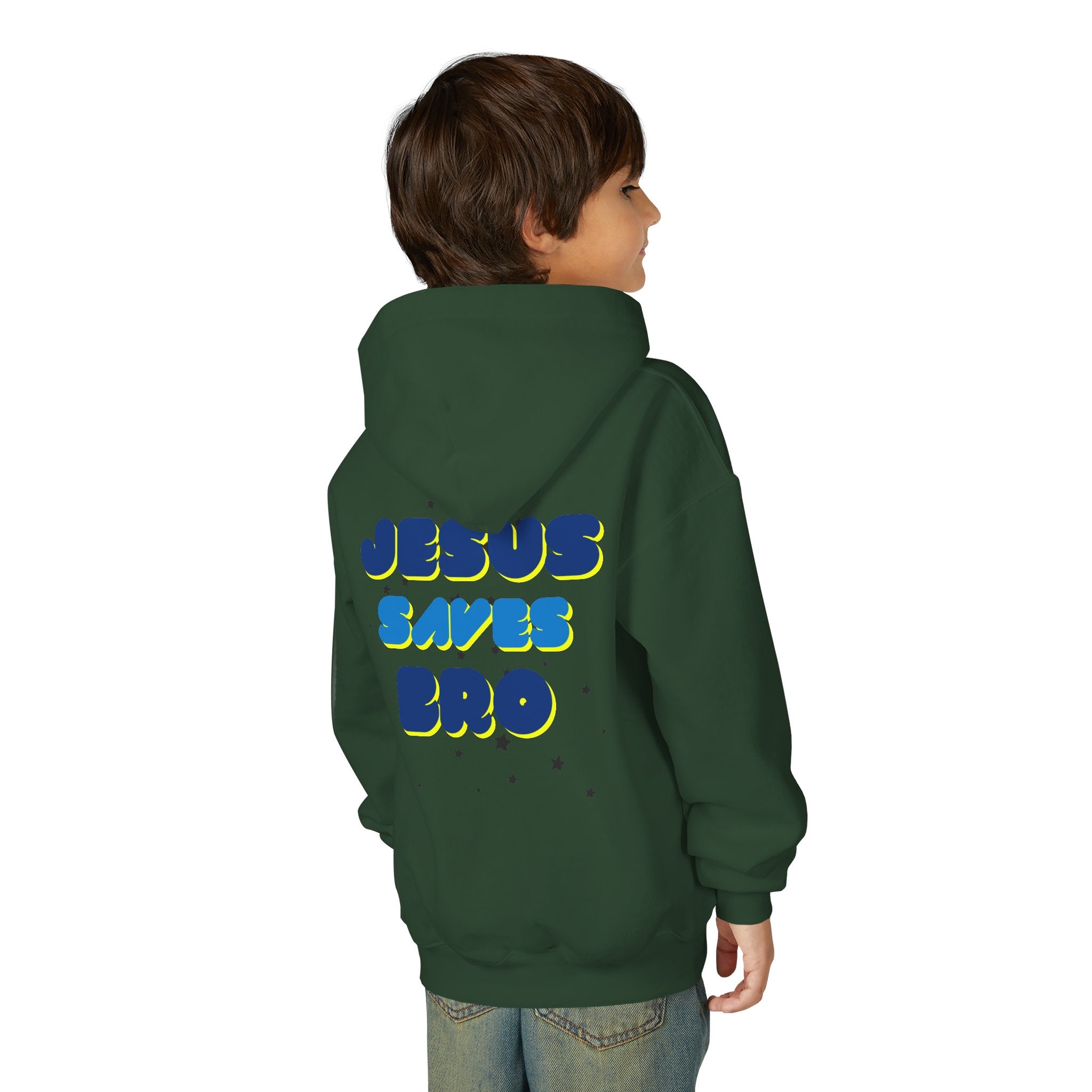 Youth Hoodie — "Jesus Saves Bro" Christian Graphic Pullover