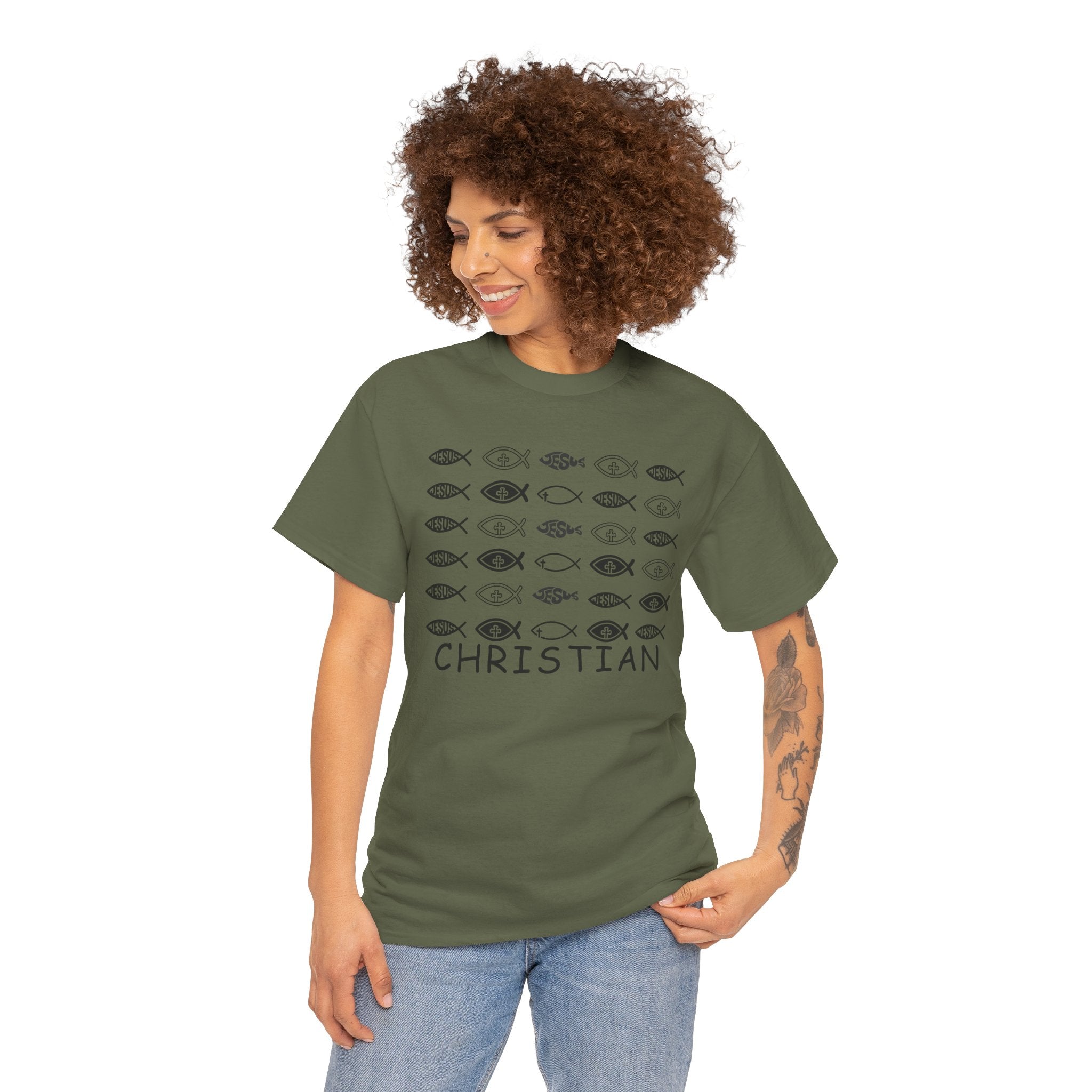 Christian Fish Pattern T‑Shirt — Ichthys Faith Tee - JESUS FISH