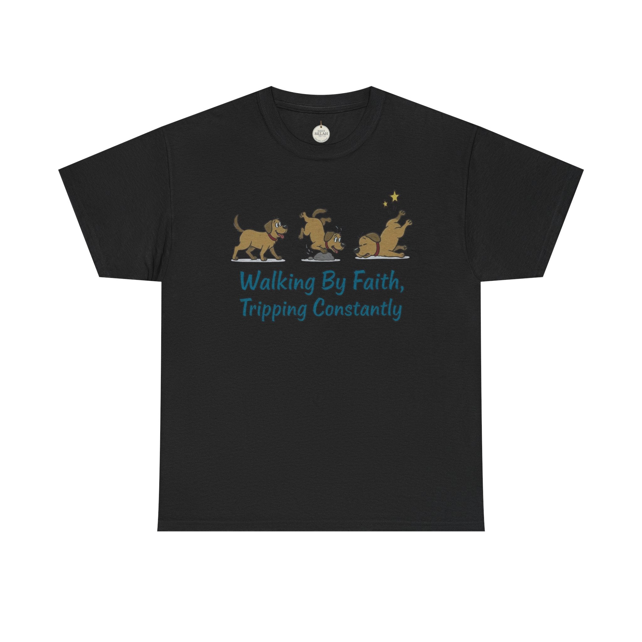 Faith Dog T-Shirt — "Walking By Faith, Tripping Constantly" Cute Christian Tee