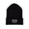Embroidered 'Christian & Tattooed' Cuffed Beanie  Knit Winter Hat