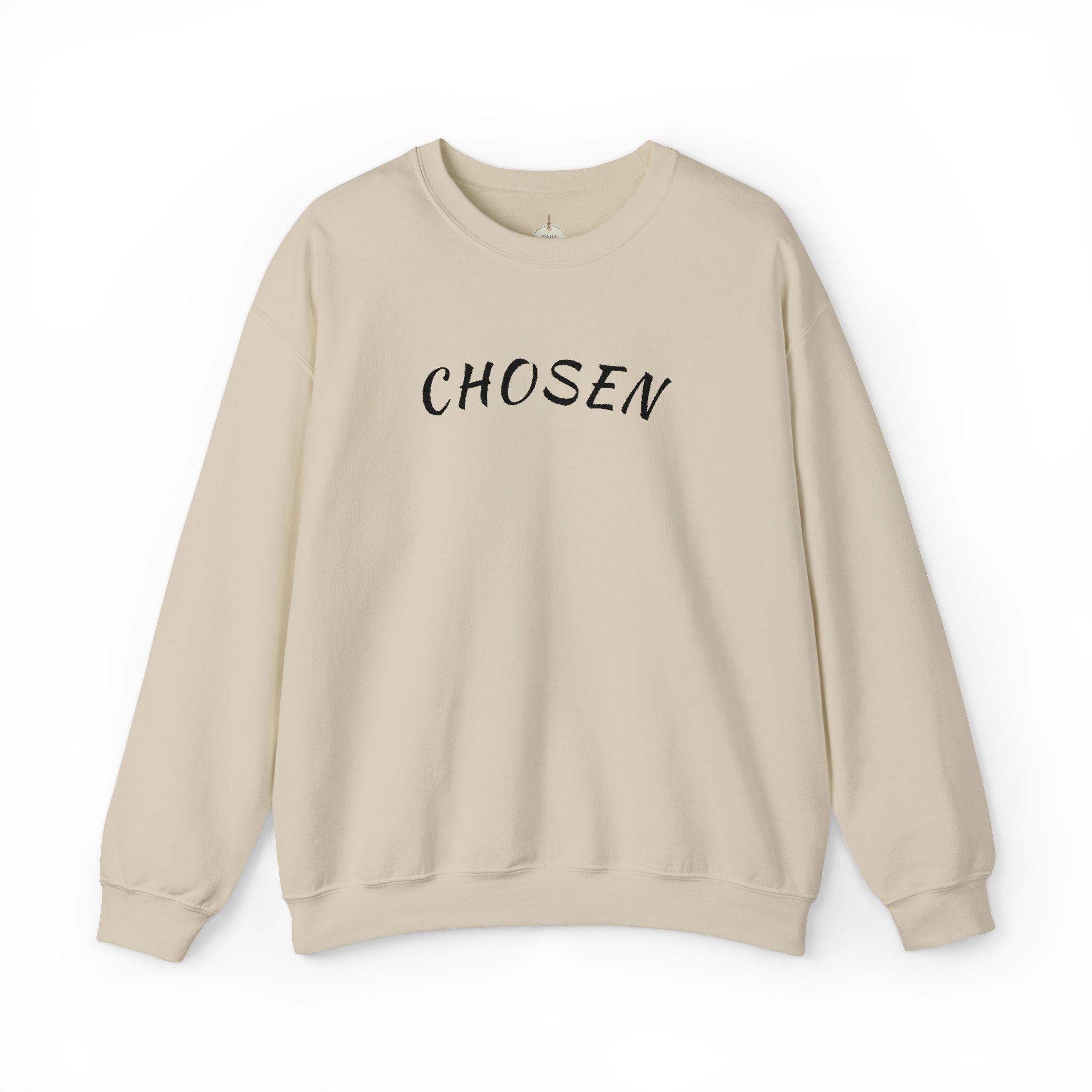 Embroidered Chosen Crewneck Sweatshirt — Minimalist Pullover with 'CHOSEN' Text