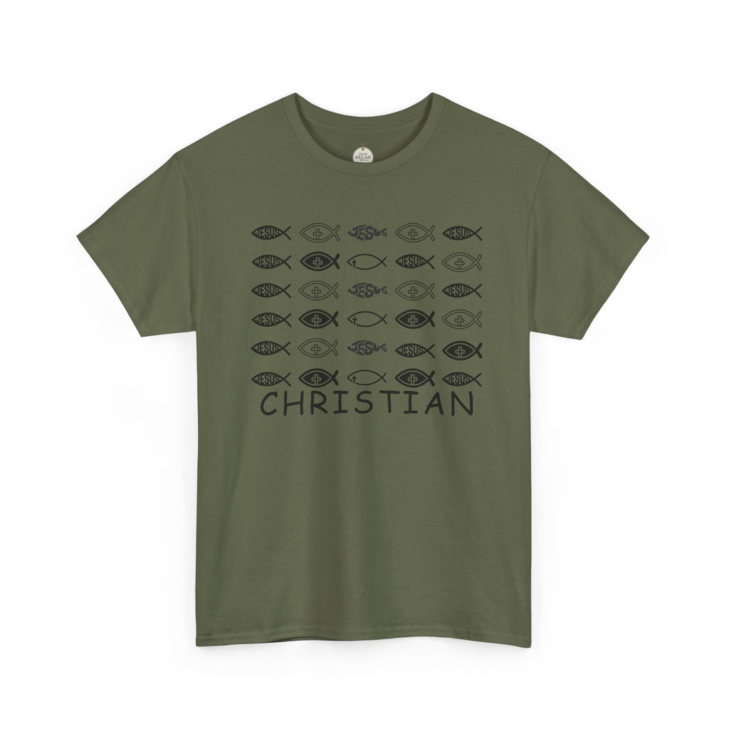 Christian Fish Pattern T‑Shirt — Ichthys Faith Tee - JESUS FISH