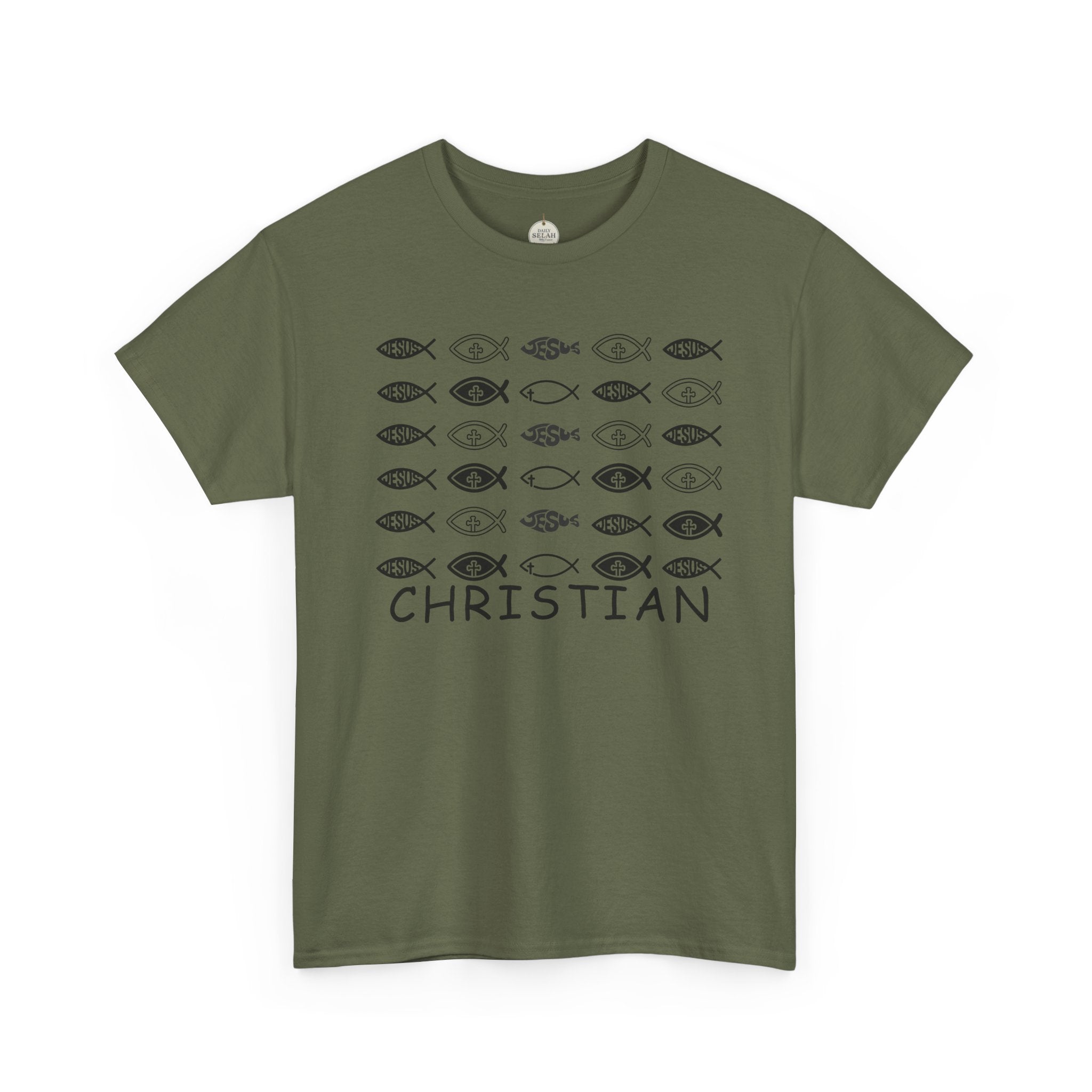 Christian Fish Pattern T‑Shirt — Ichthys Faith Tee - JESUS FISH