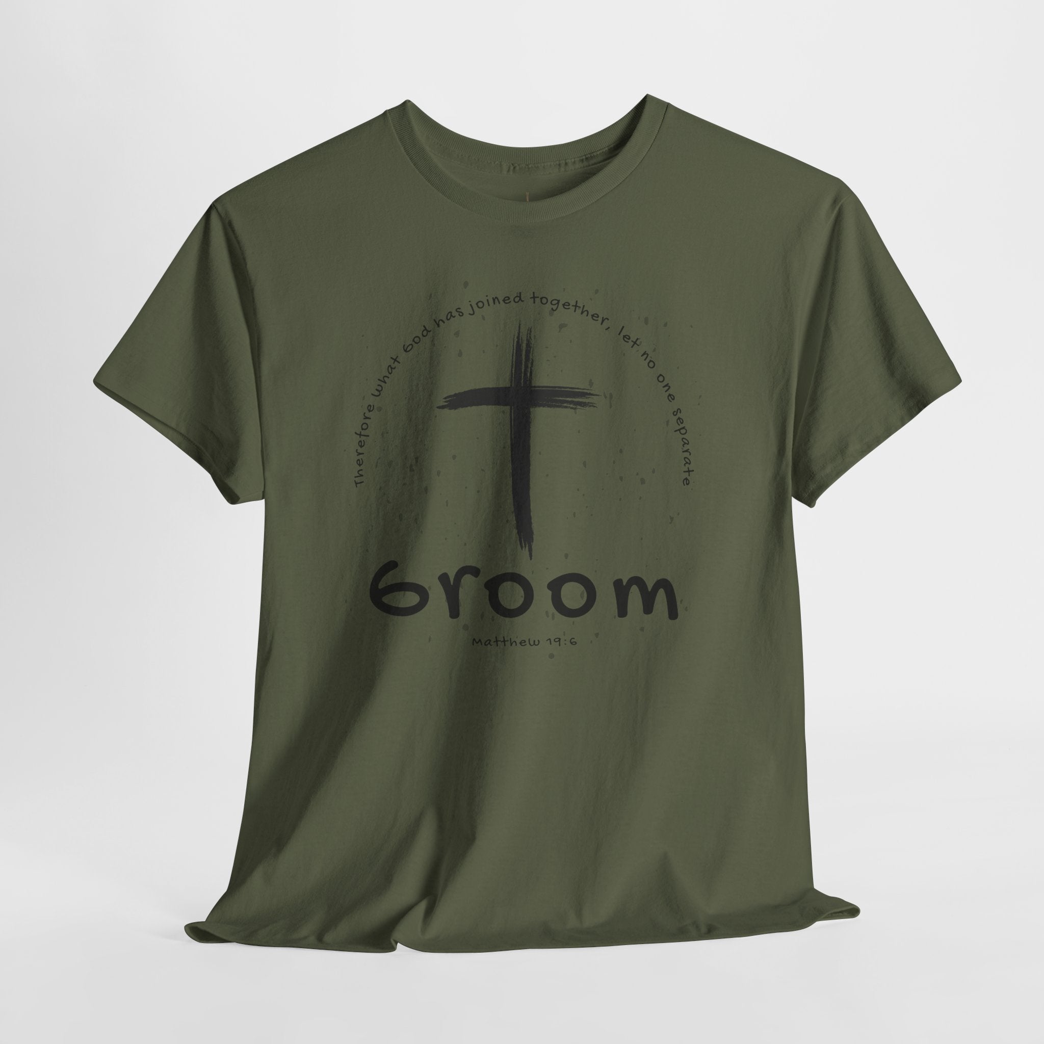 Groom Cross Tee — Christian Wedding Groom T-Shirt (Scripture Verse Design) - Christian - Matthew 19:6