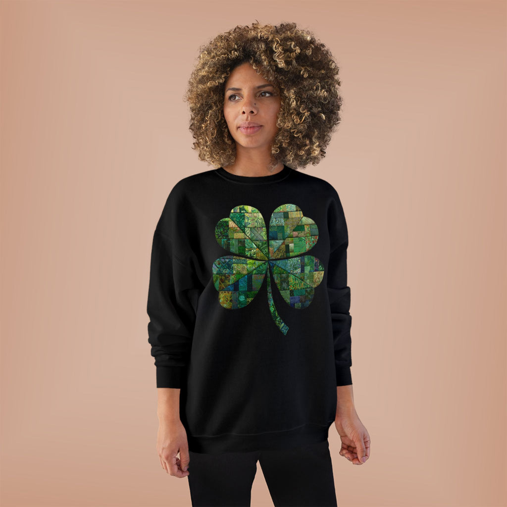 Green Mosaic Shamrock Crewneck Sweatshirt — St. Patrick’s Day Clover Design