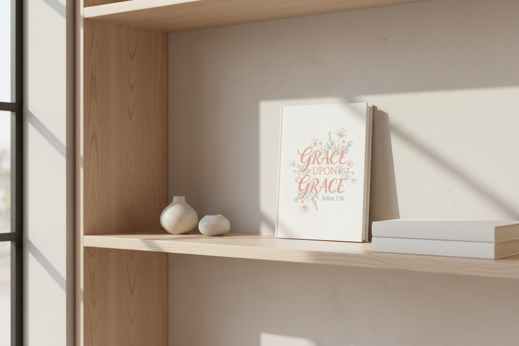Grace Upon Grace Hardcover Journal — John 1:16 Floral Christian Notebook
