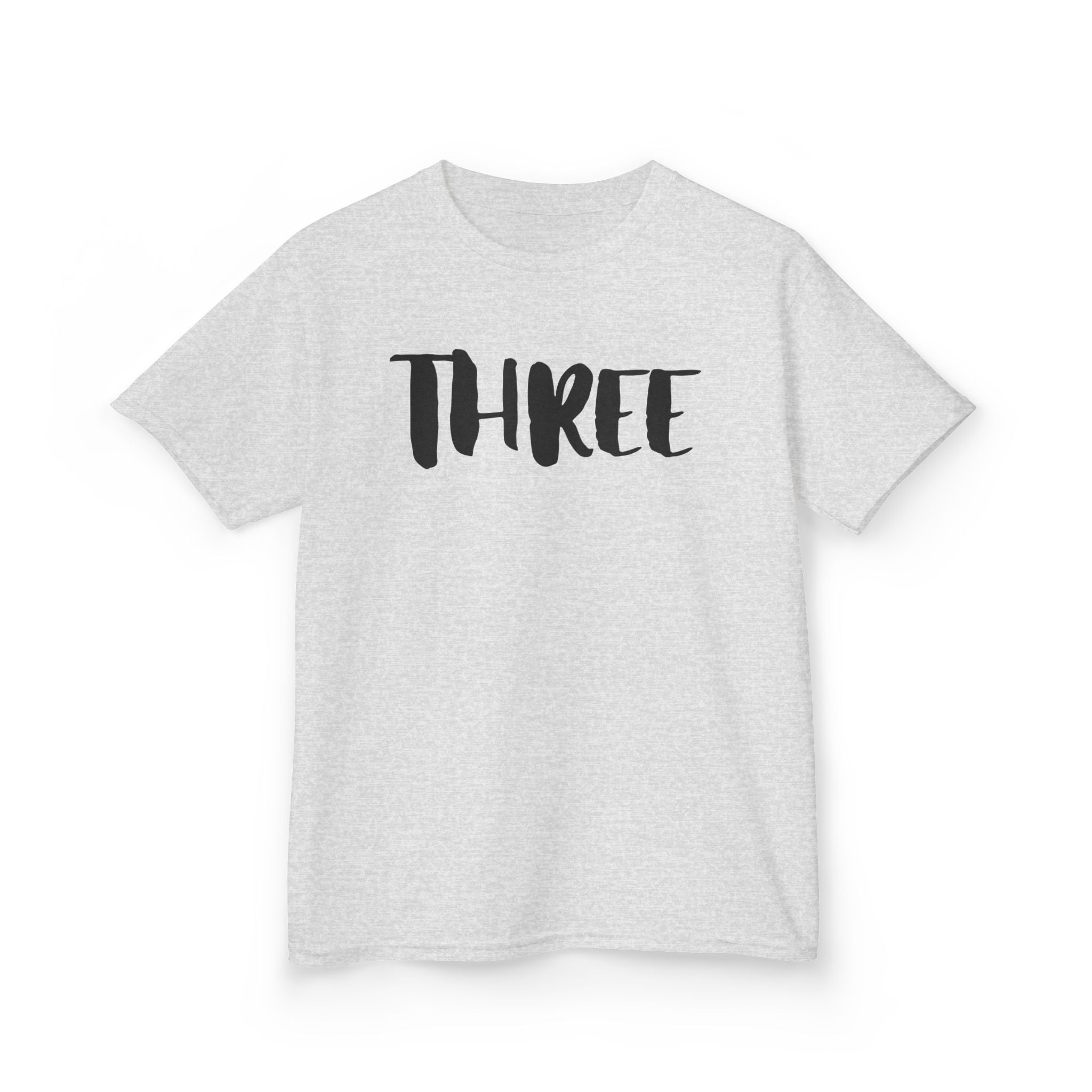Kids Tee — "Three" Birthday Shirt, 3rd Birthday Toddler T‑Shirt