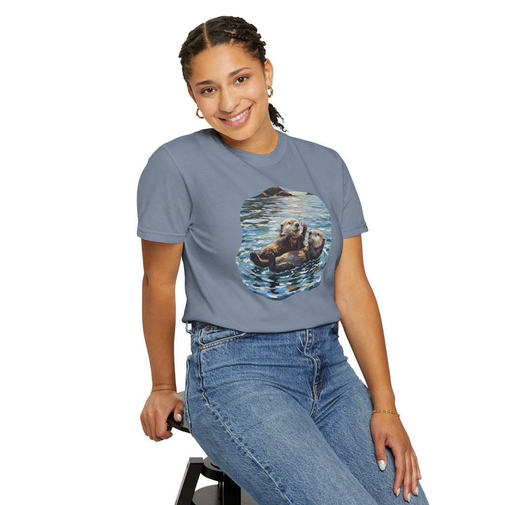 Otter Floating Art T-Shirt — Cute Sea Otter Graphic Tee