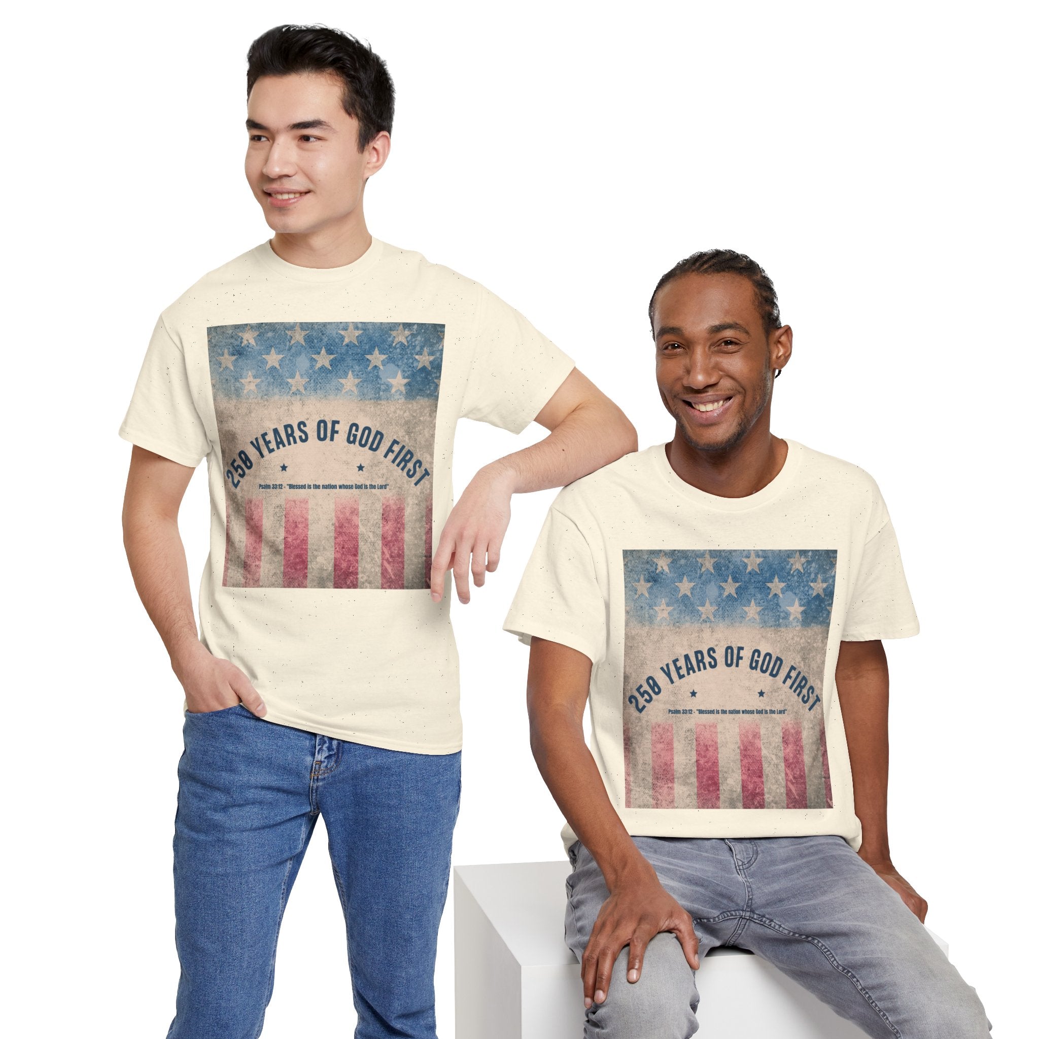 God First 250 Years Vintage American Flag  and Patriotic T-Shirt
