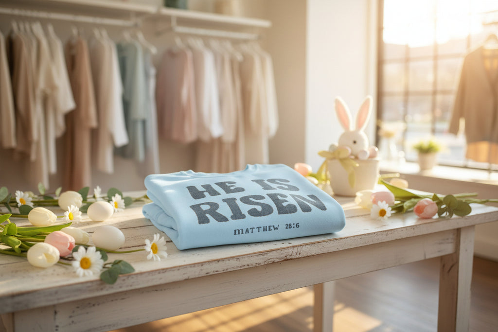 Comfort Colors - He Is Risen Sweatshirt — Christian Easter Pullover (Matthew 28:6)