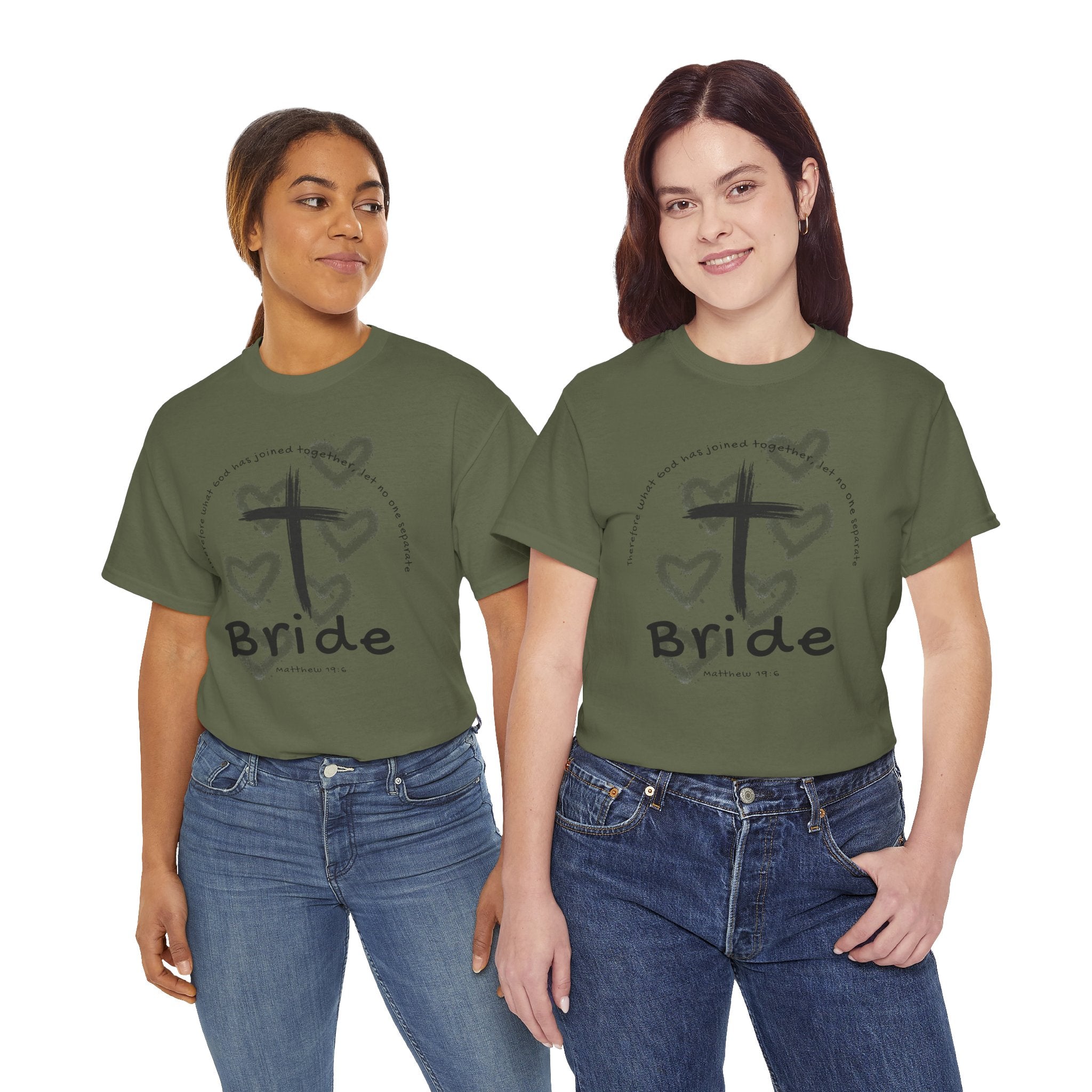 Bride T-Shirt — Christian Cross & Hearts Bridal Faith Tee - Christian - Matthew 19:6
