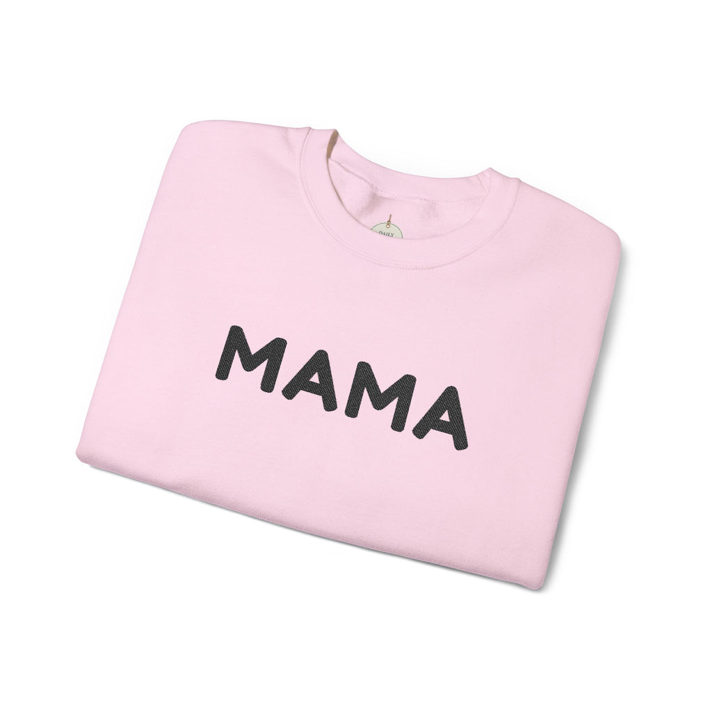 Embroidered - Personalized - Mama Crewneck Sweatshirt — Cozy Mother's Day Pullover with Heart Sleeve Detail
