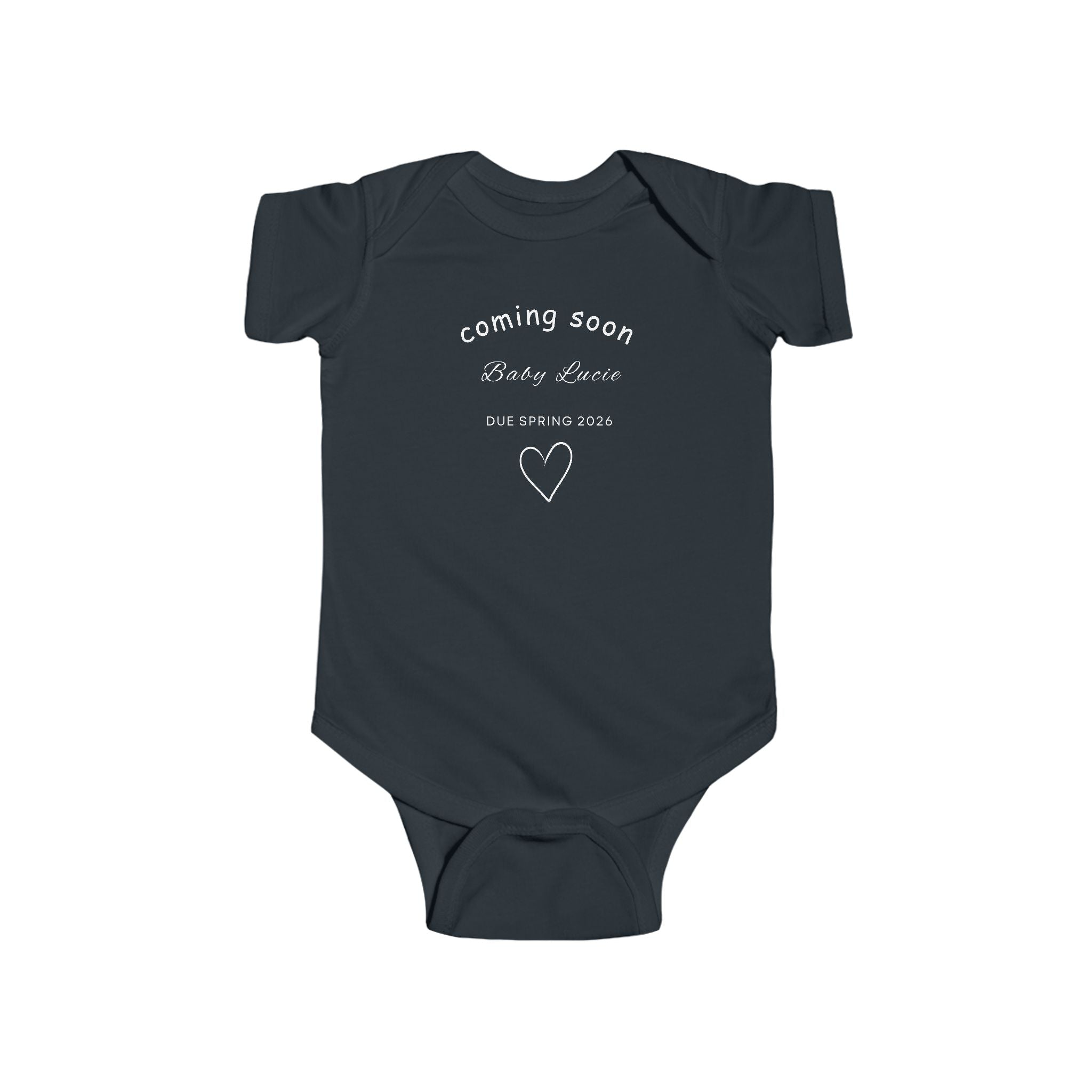 Coming Soon Baby Announcement Bodysuit — 'Coming Soon' Heart, Truck, Flower Newborn Onesie