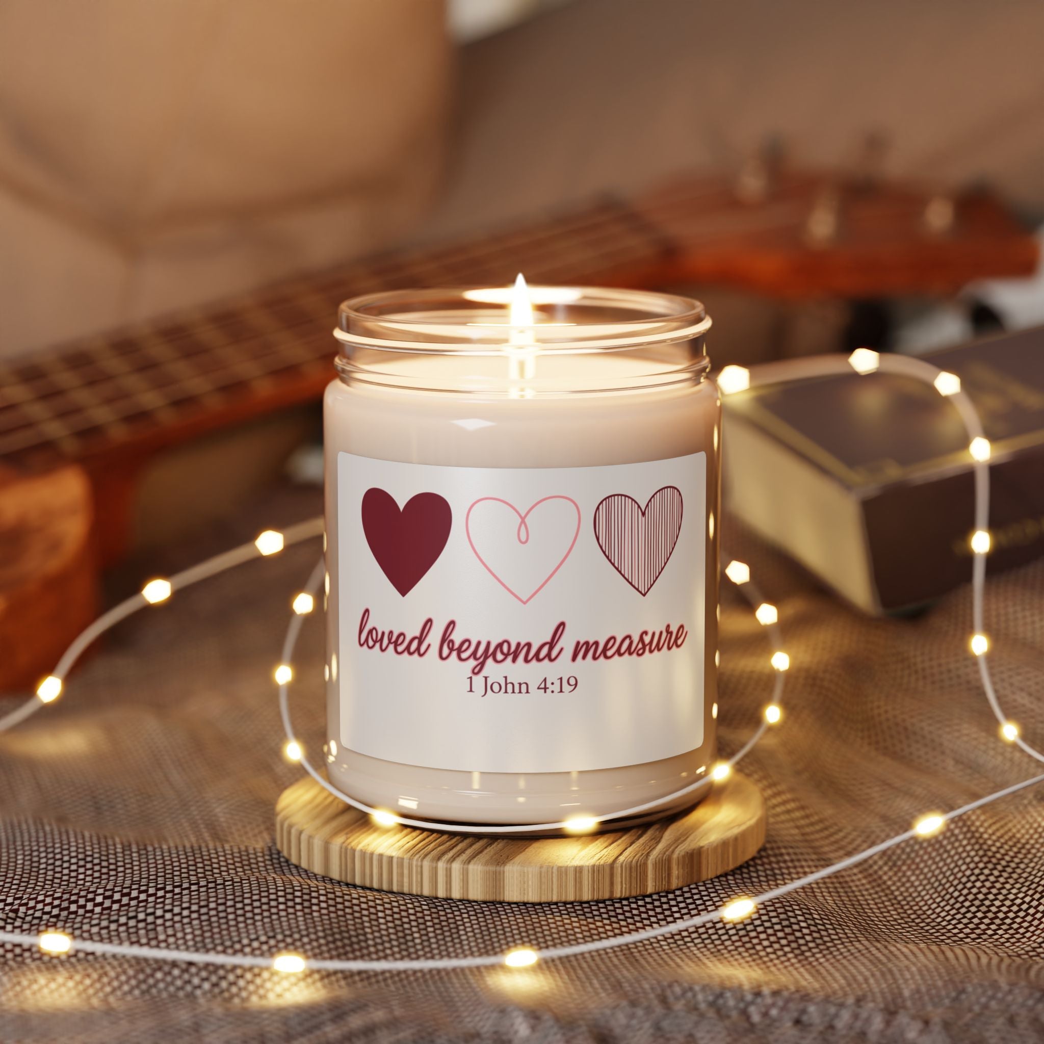 Candle — "Loved Beyond Measure" Soy Candle (1 John 4:19) — 9oz Scented Gift for Christian Valentine & Encouragement