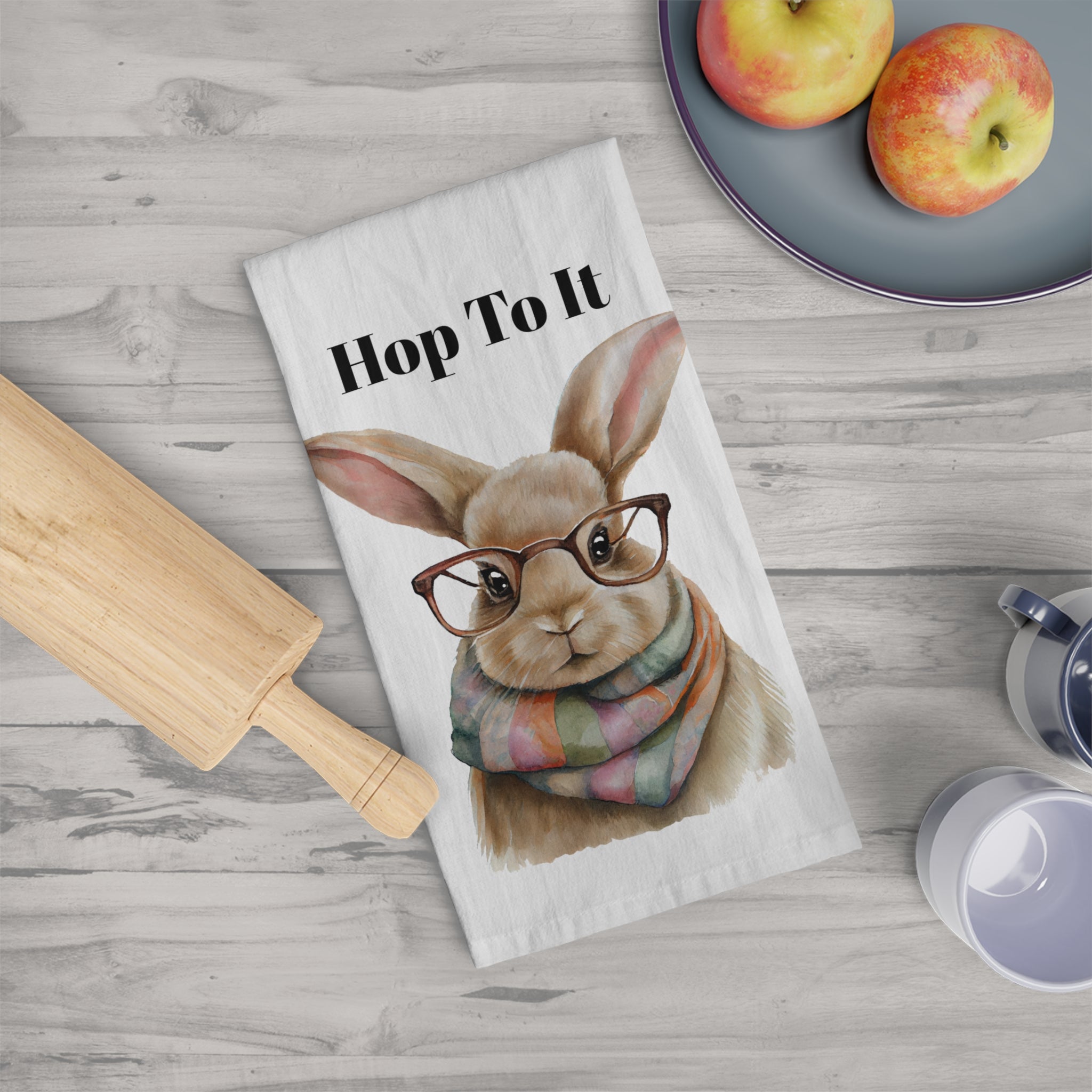 Hop To It Bunny Tea Towel — Cute Easter Rabbit Design