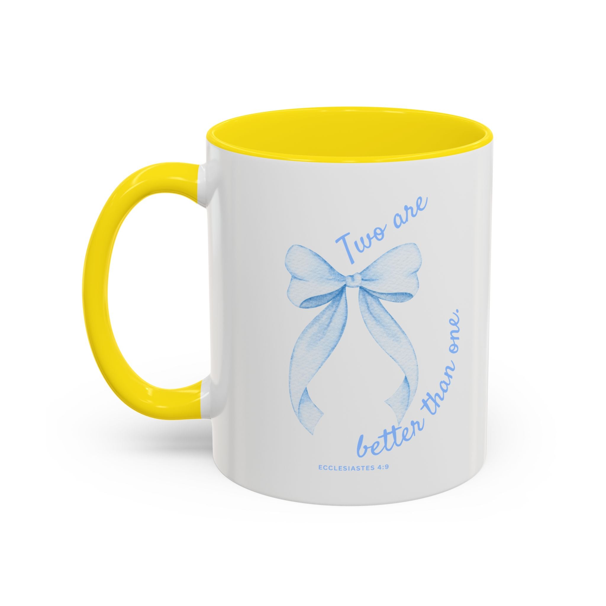 Accent Coffee Mug - "Two are better than one" Blue Ribbon Ceramic Mug Christian Wedding