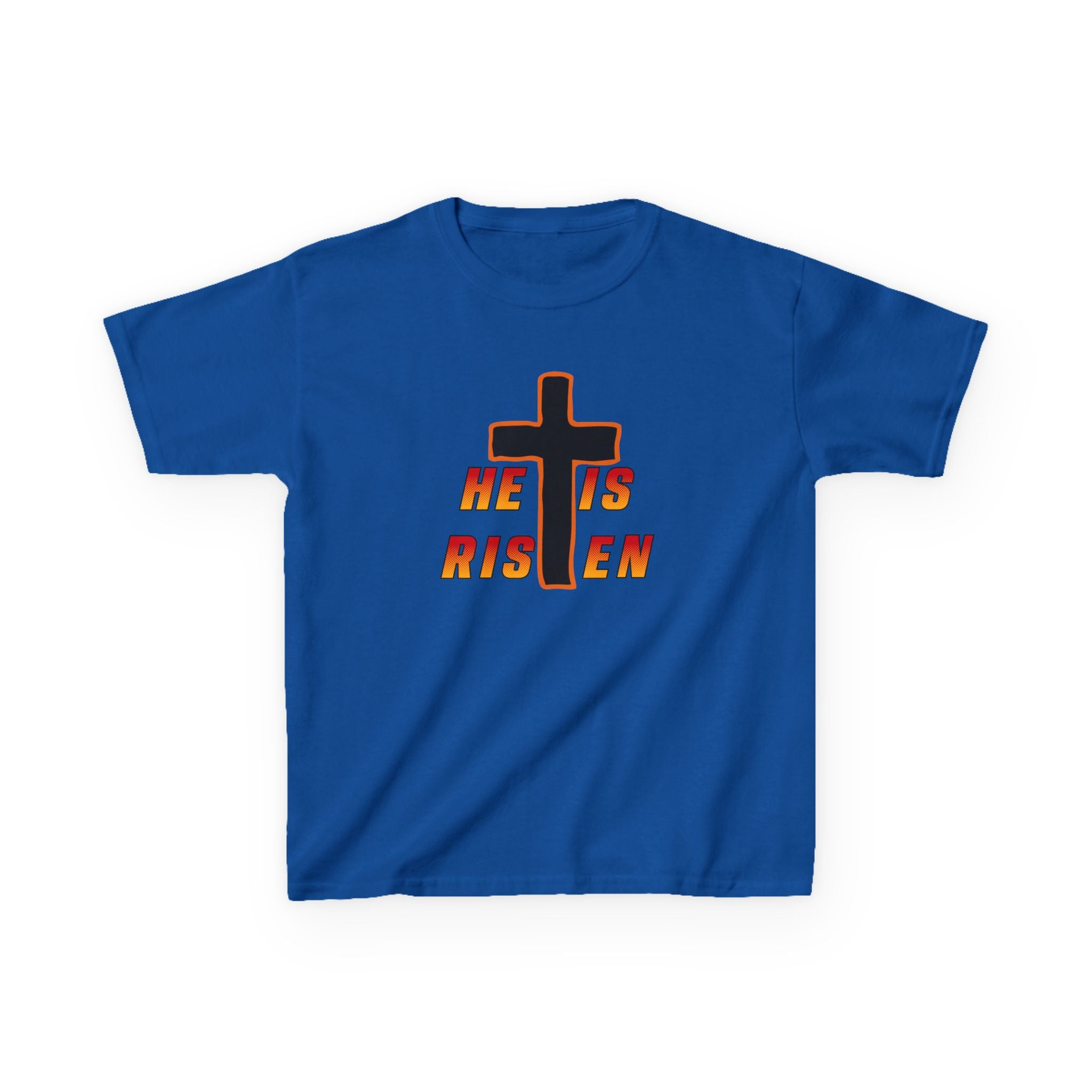 Kids Tee — "He Is Risen" Cross Easter T‑Shirt