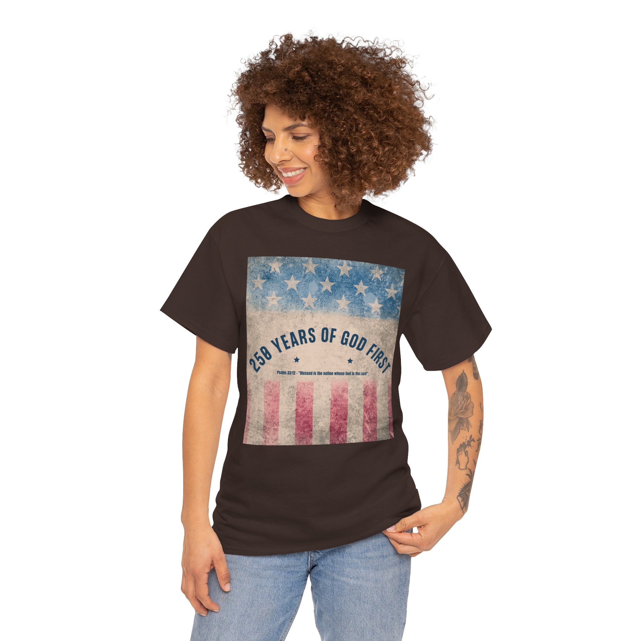God First 250 Years Vintage American Flag  and Patriotic T-Shirt