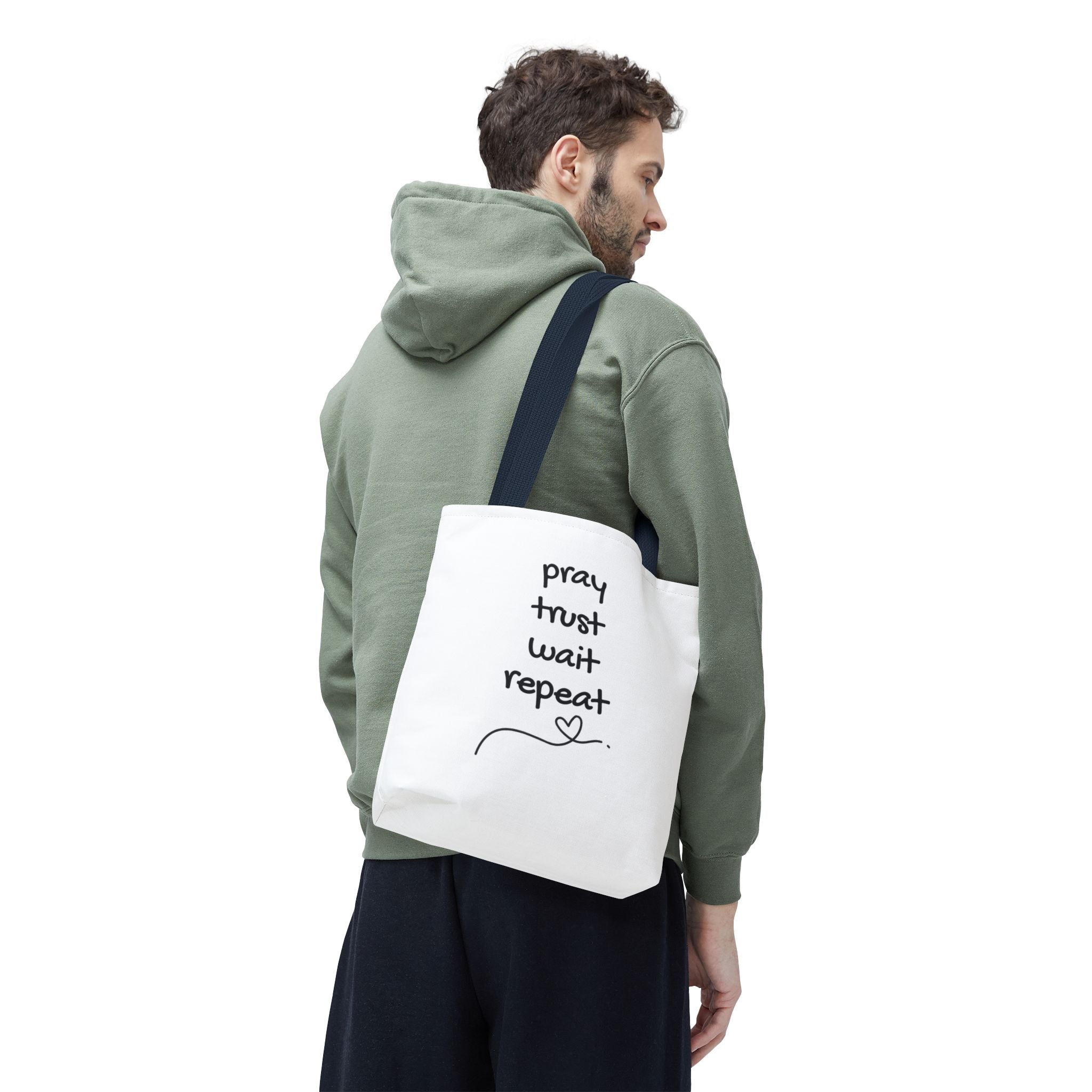 Pray Trust Wait Repeat Tote Bag — Inspirational Faith Canvas Tote