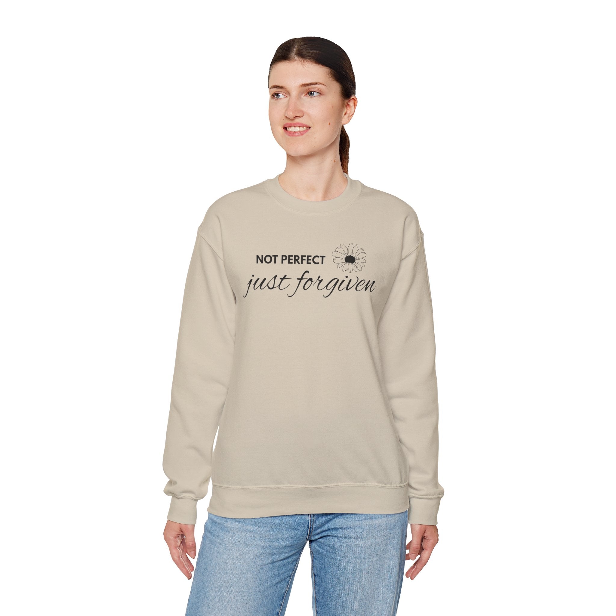 Crewneck Sweatshirt — "Not Perfect, Just Forgiven" Floral Inspirational Pullover