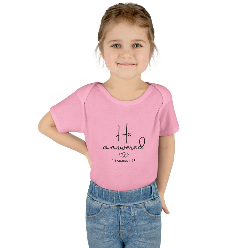 He Answered Infant Bodysuit | 1 Samuel 1:27 Scripture Baby Onesie