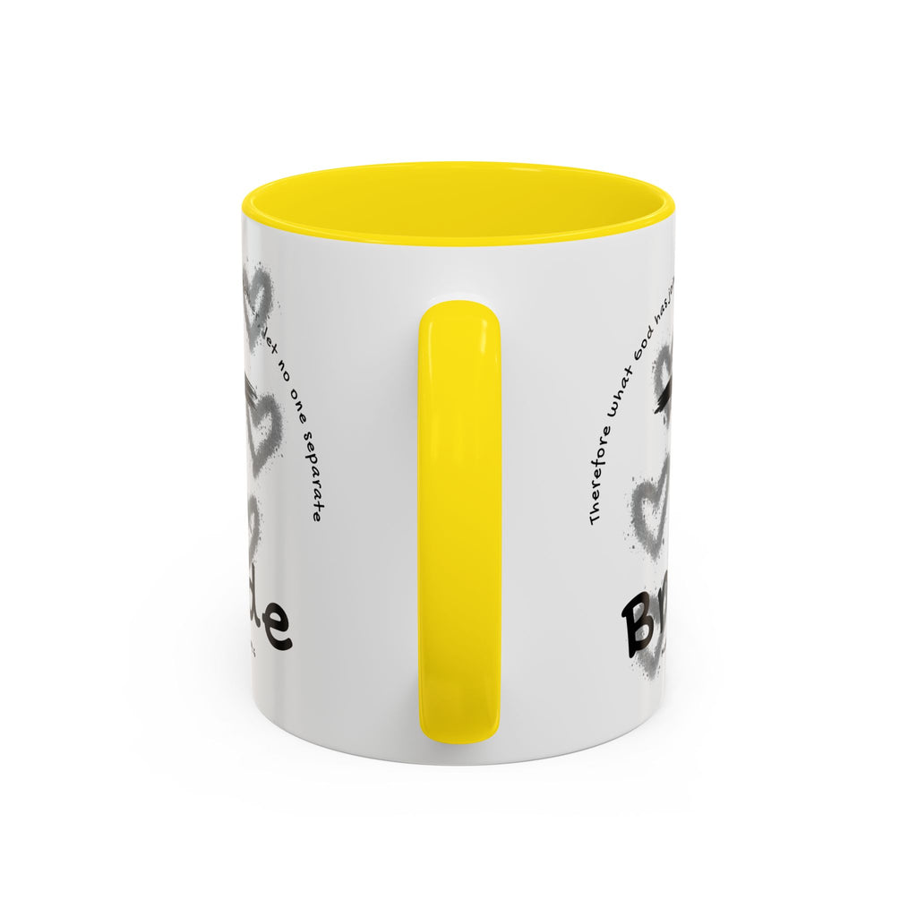 Bride Coffee Mug — Christian Cross & Hearts Accent Mug (Matthew 19:6)