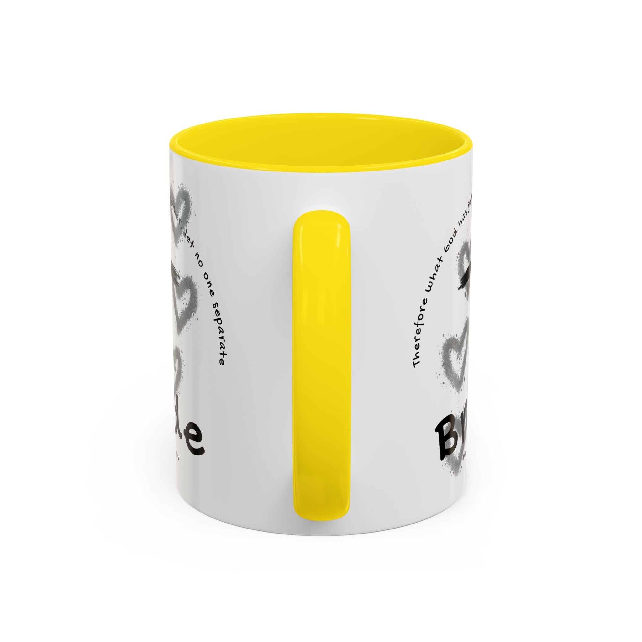 Bride Coffee Mug — Christian Cross & Hearts Accent Mug (Matthew 19:6)