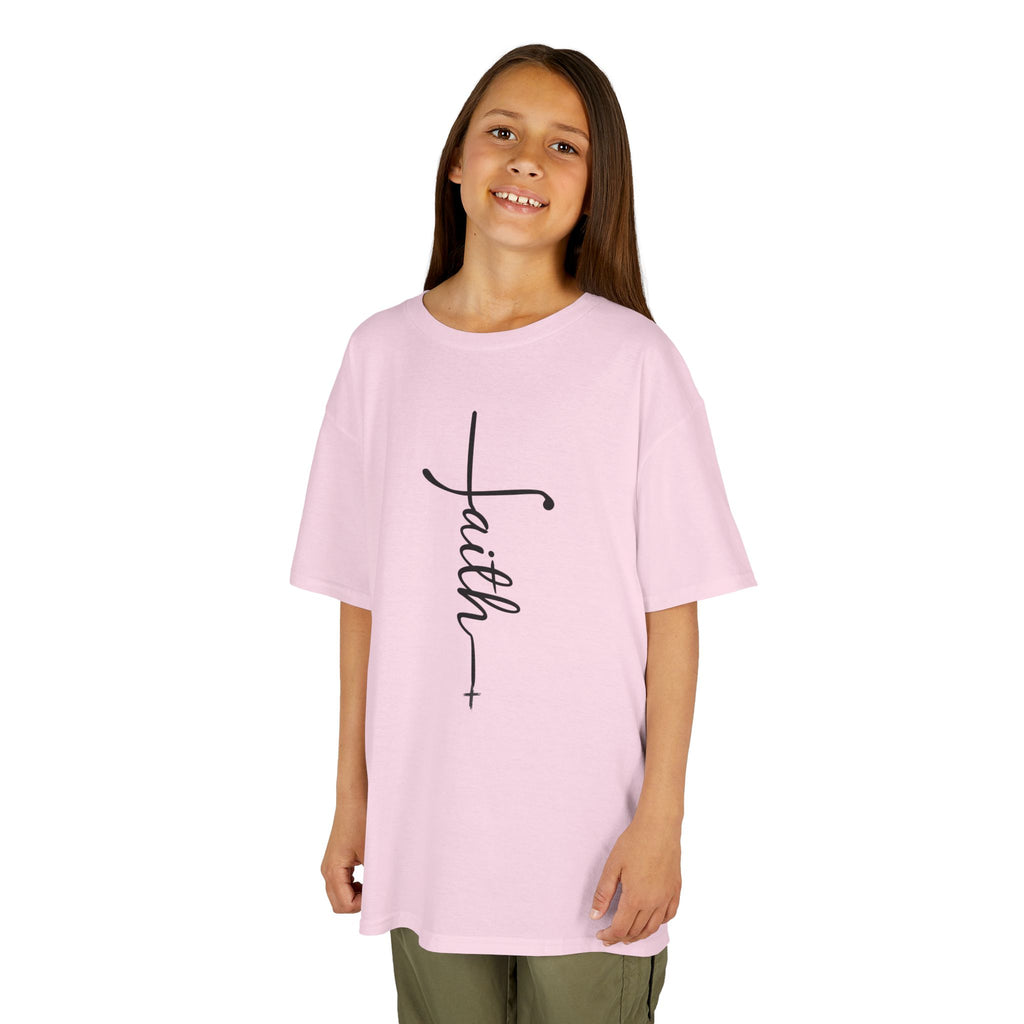 Kids Tee — Vertical "faith" Cross Script Graphic