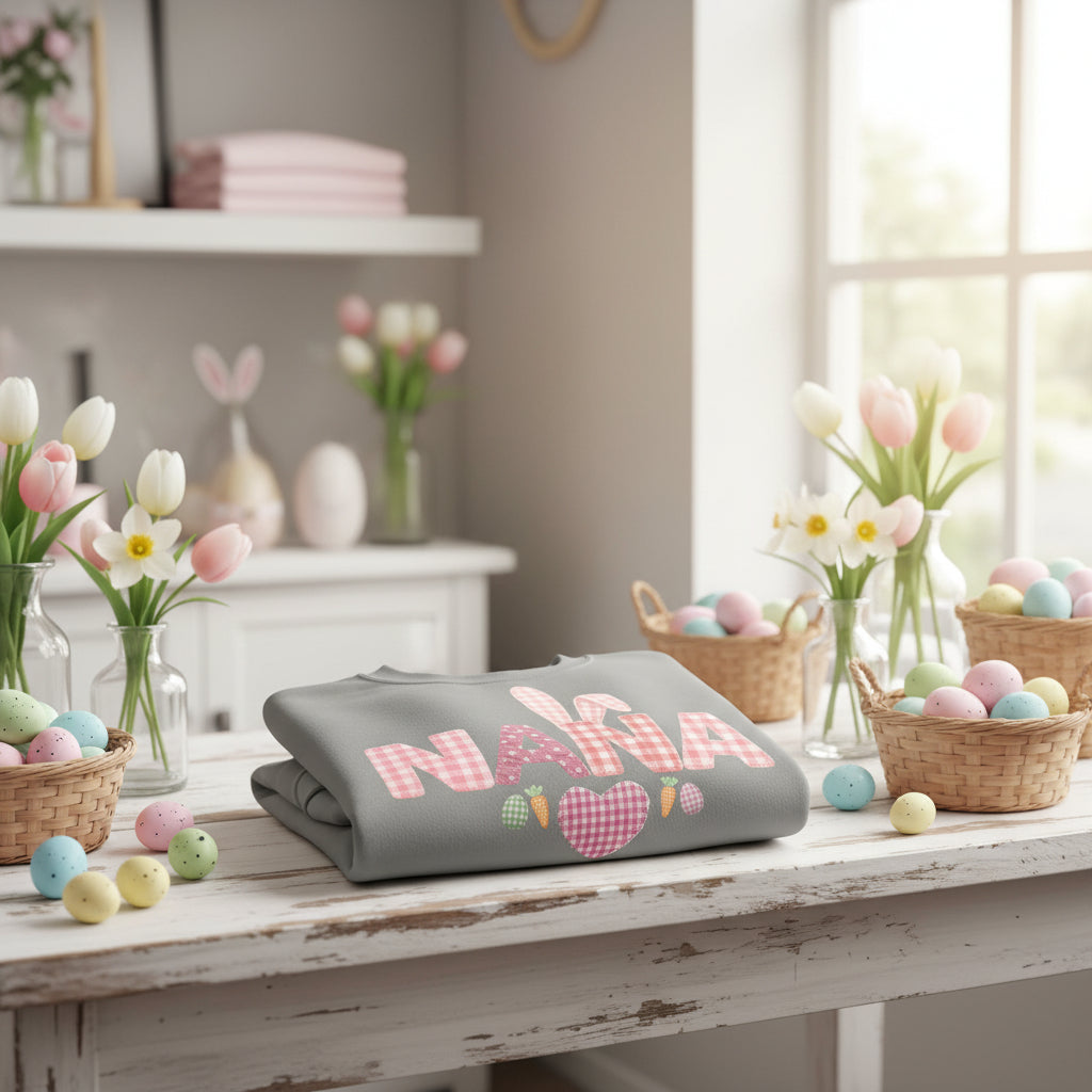 Nana Bunny Heart Sweatshirt — Cute Pink Easter Grandma (Nana) Pullover