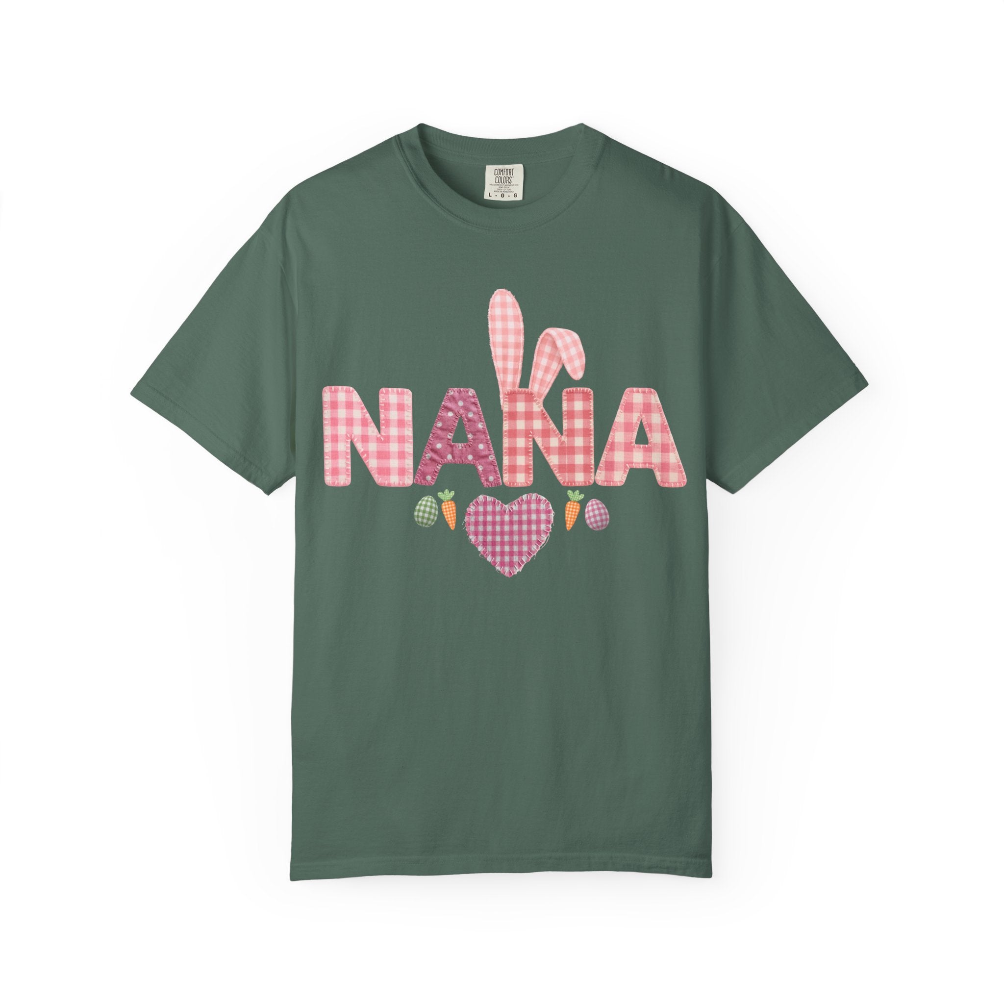 Nana Pink Gingham Heart Easter T-Shirt Comfort Colors