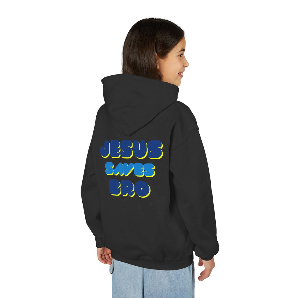 Youth Hoodie — "Jesus Saves Bro" Christian Graphic Pullover