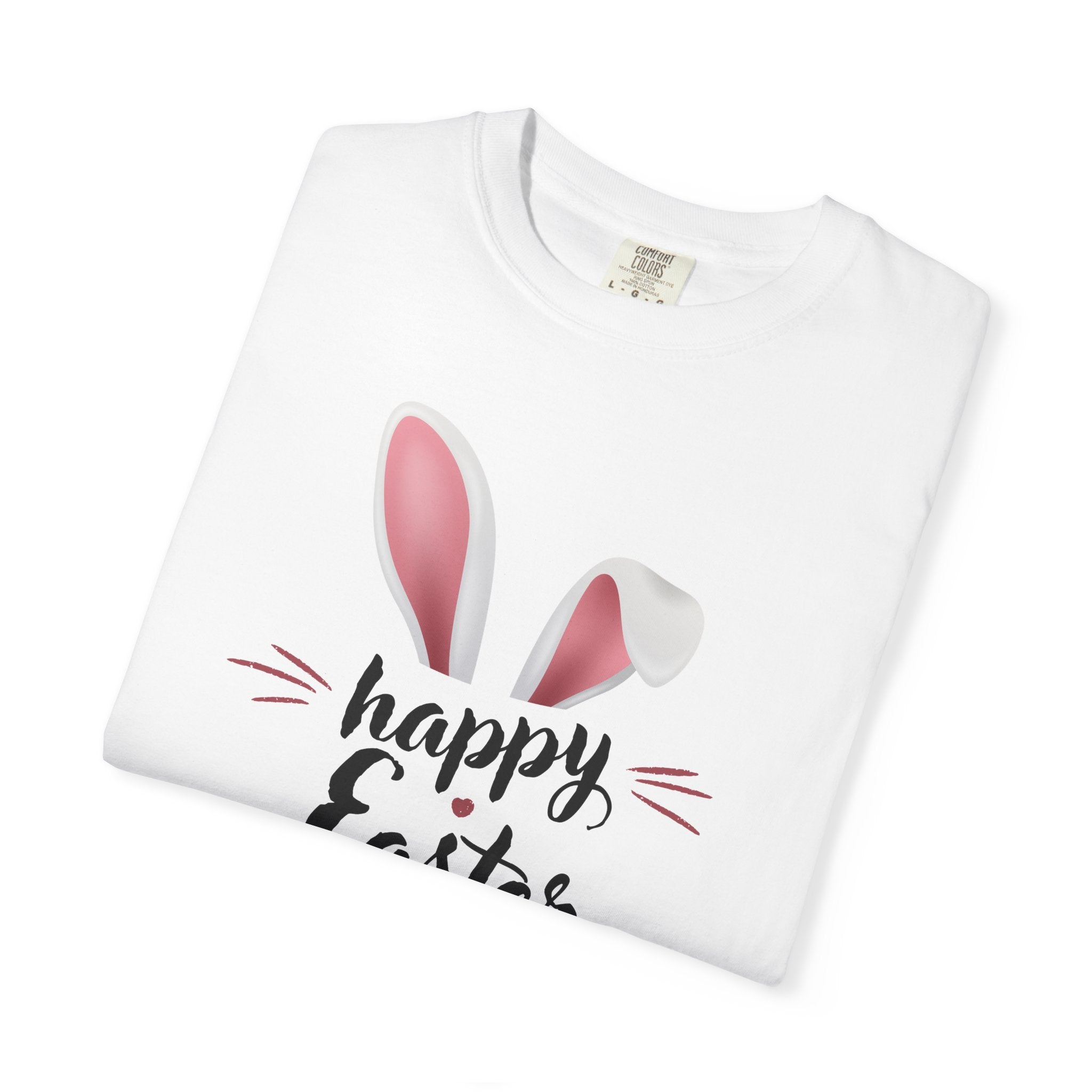 Easter Bunny Tee — "Happy Easter" Bunny Ears & Paws Graphic T-Shirt (Comfort Colors)