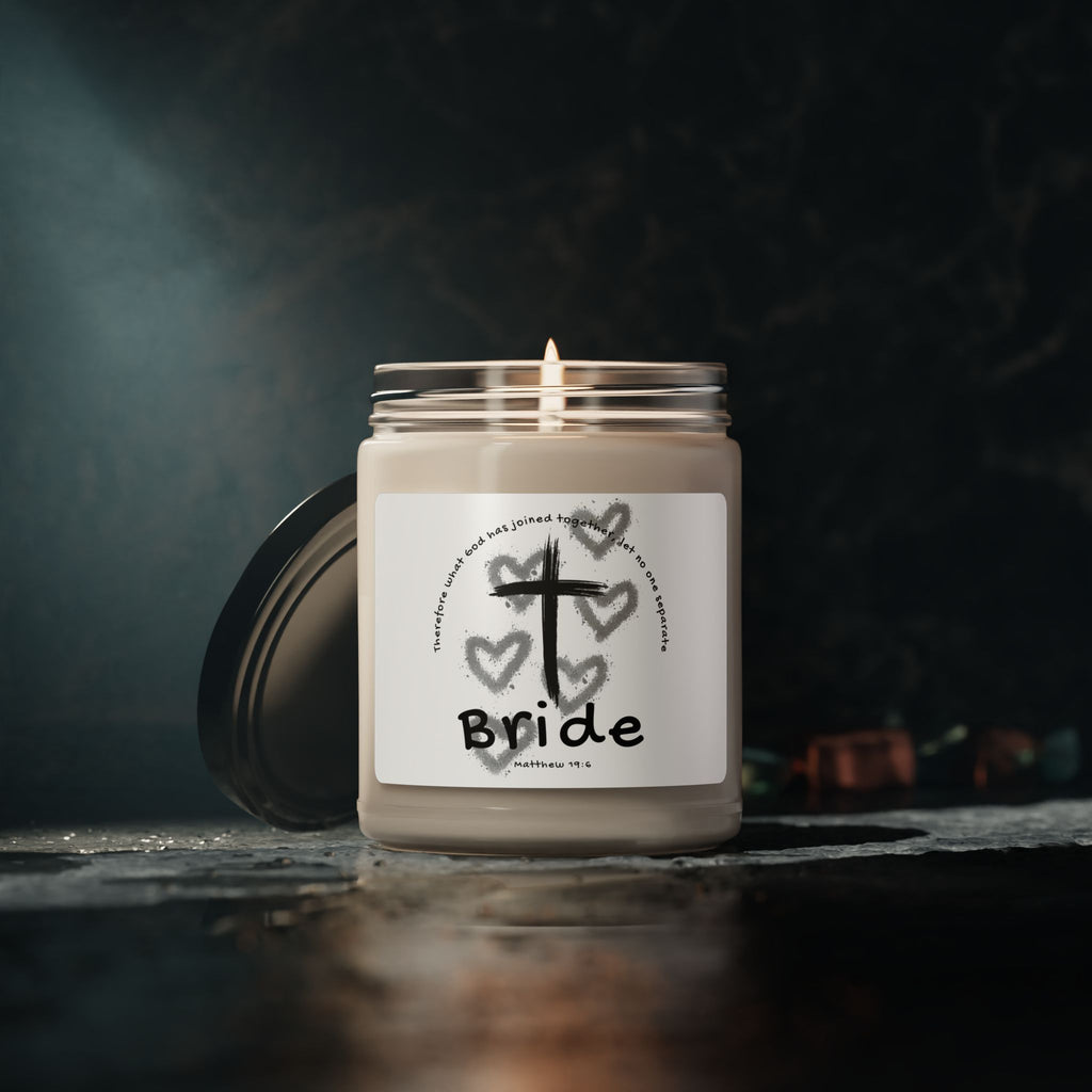 Bride Soy Candle — Christian Cross & Hearts Scented Jar (9oz)