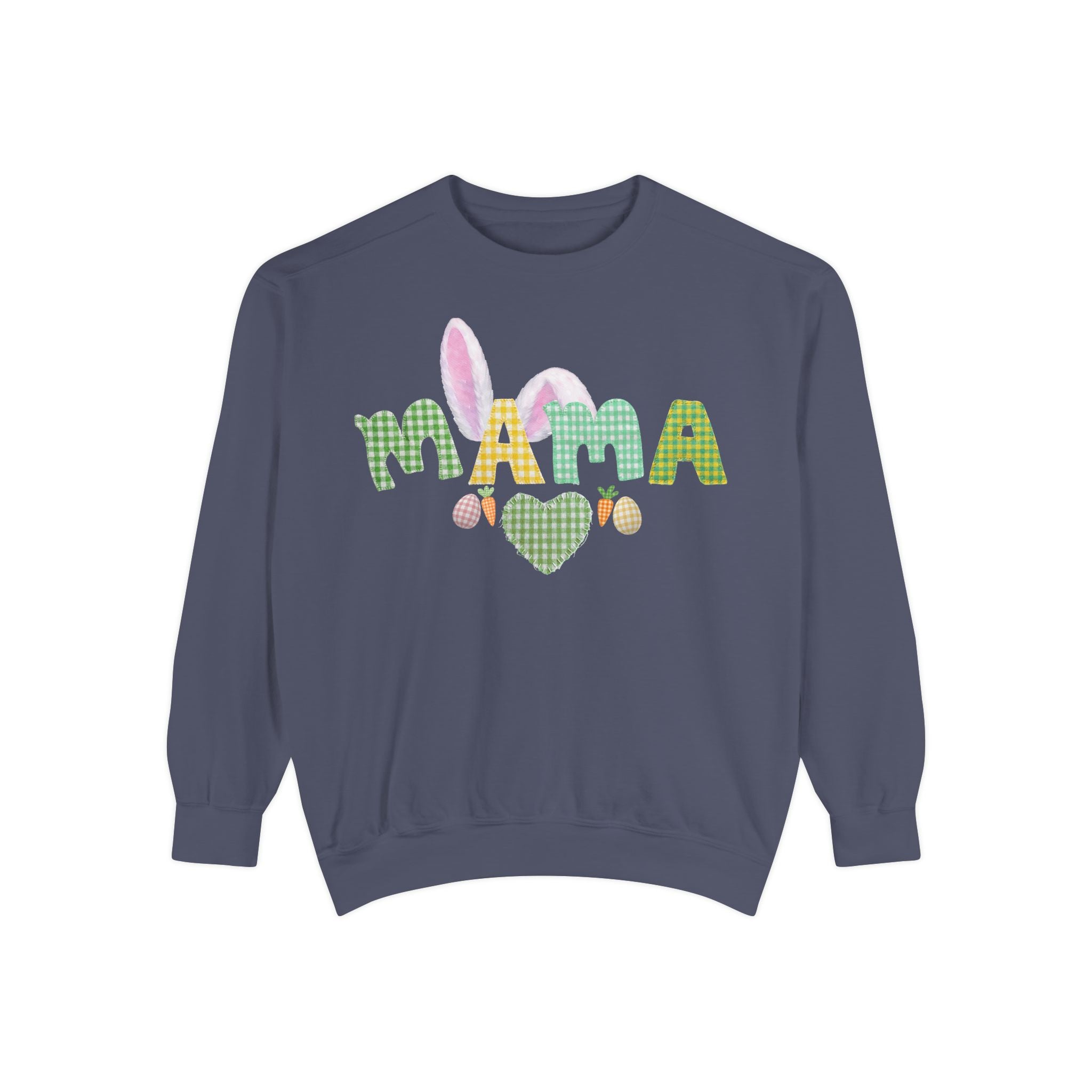 Mama Easter Bunny Sweatshirt — Cute Plaid ‘MAMA’ with Bunny Ears & Eggs