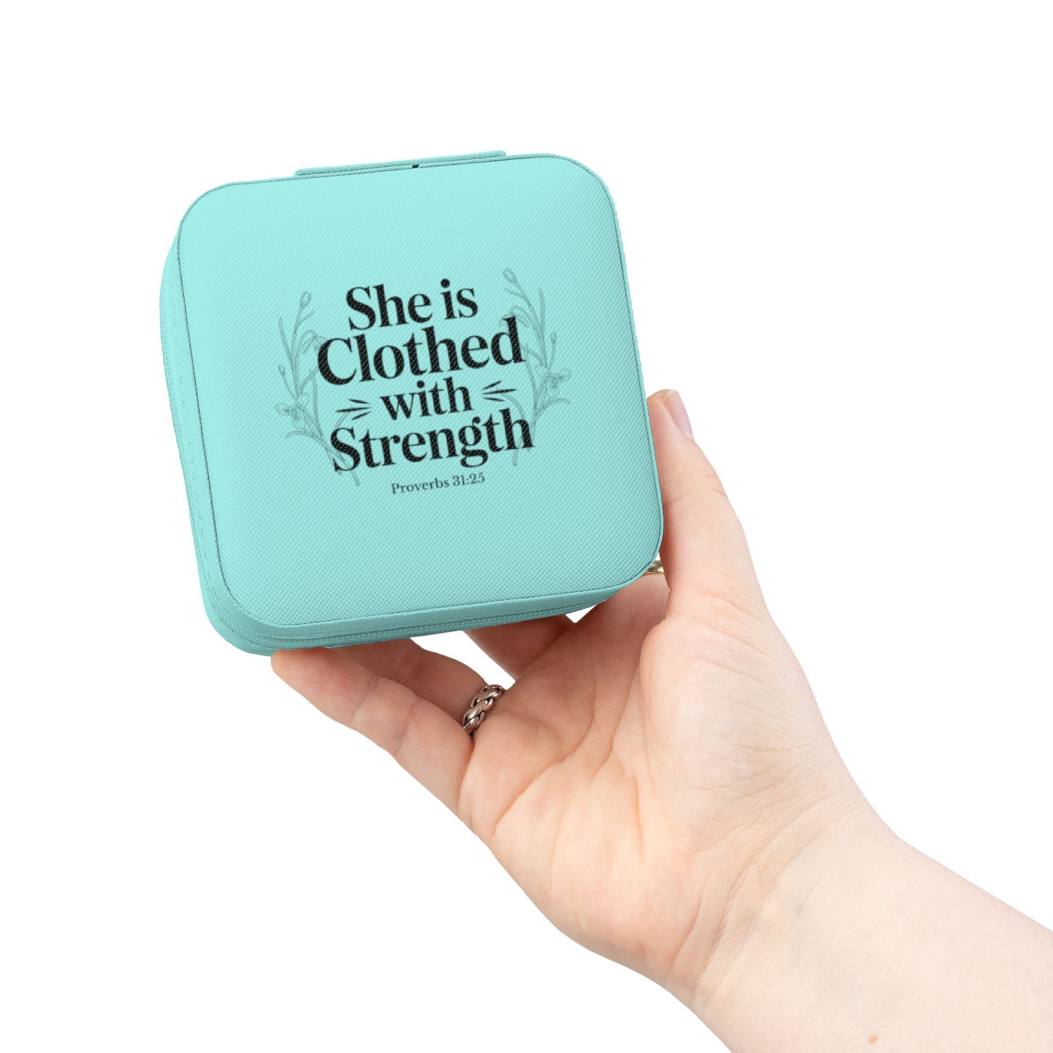 Jewelry Travel Case — 'She Is Clothed with Strength' Compact Portable Organizer