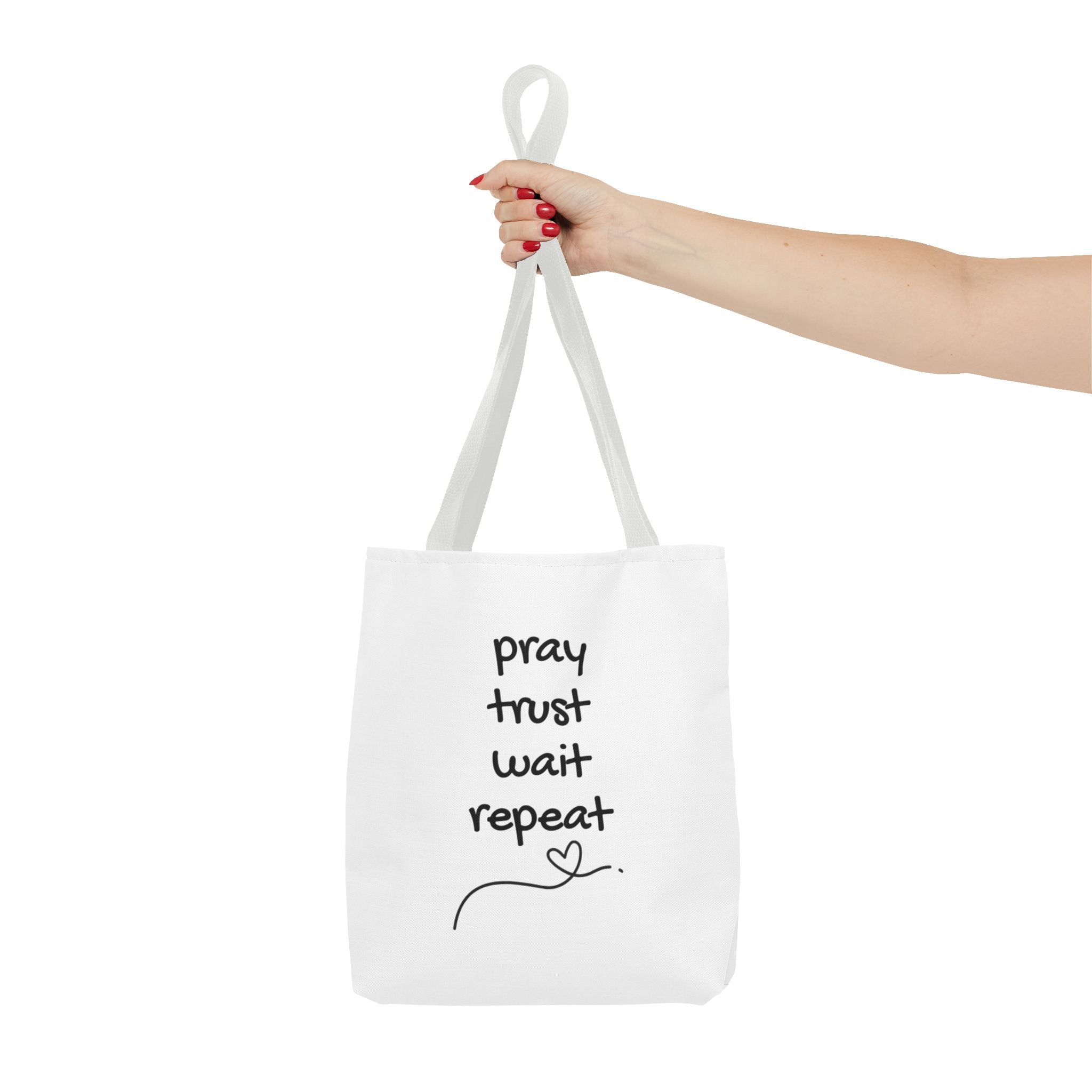 Pray Trust Wait Repeat Tote Bag — Inspirational Faith Canvas Tote