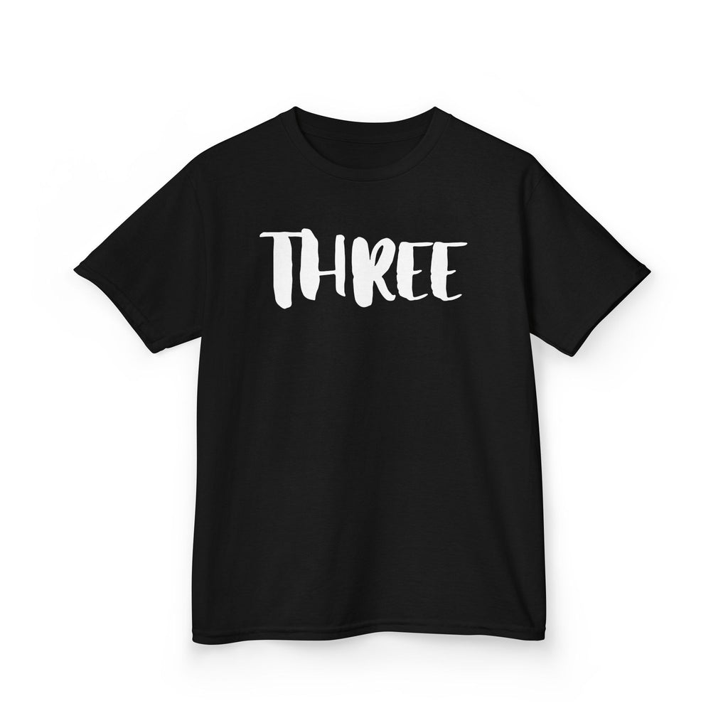 Kids Tee — "Three" Birthday Shirt, 3rd Birthday Toddler T‑Shirt