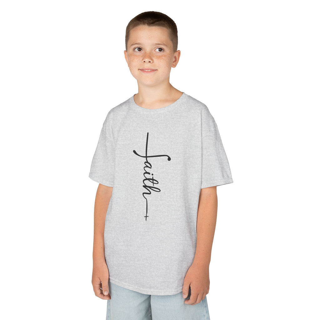 Kids Tee — Vertical "faith" Cross Script Graphic