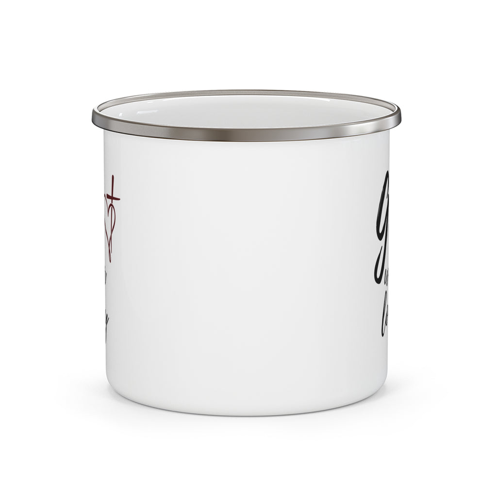 Enamel Mug — "God Wrote Our Love Story" Christian Camping Coffee Cup