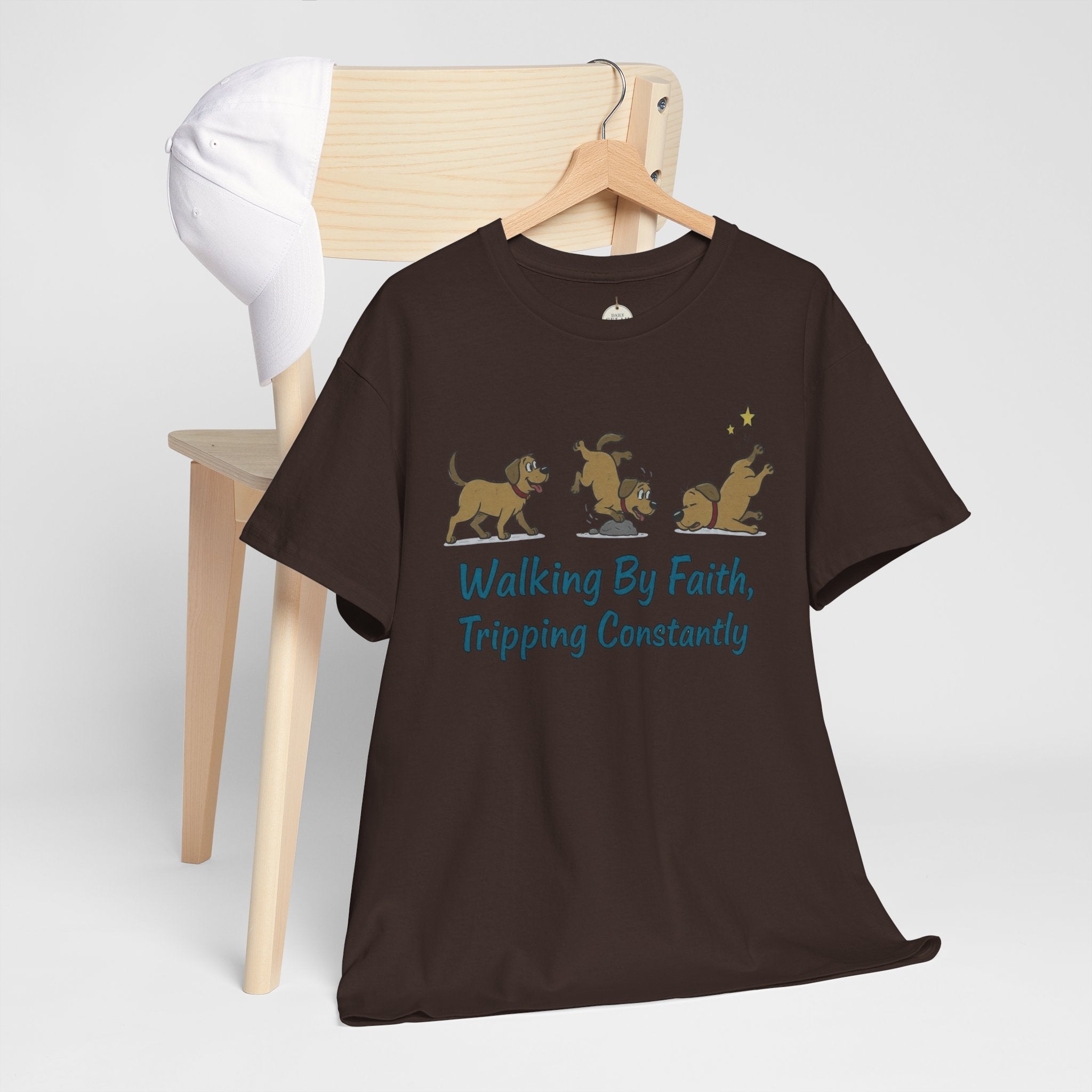 Faith Dog T-Shirt — "Walking By Faith, Tripping Constantly" Cute Christian Tee