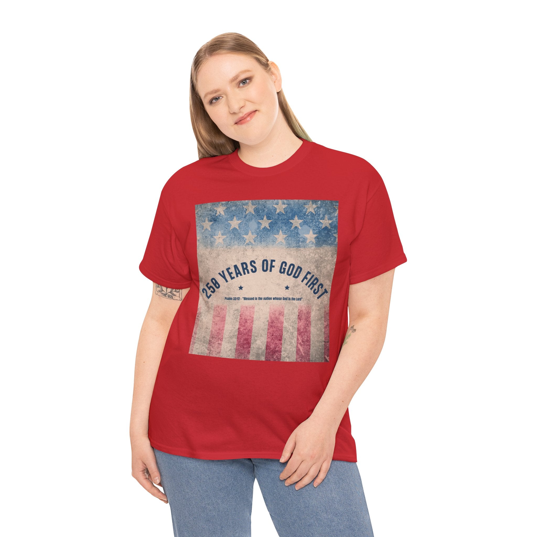 God First 250 Years Vintage American Flag  and Patriotic T-Shirt