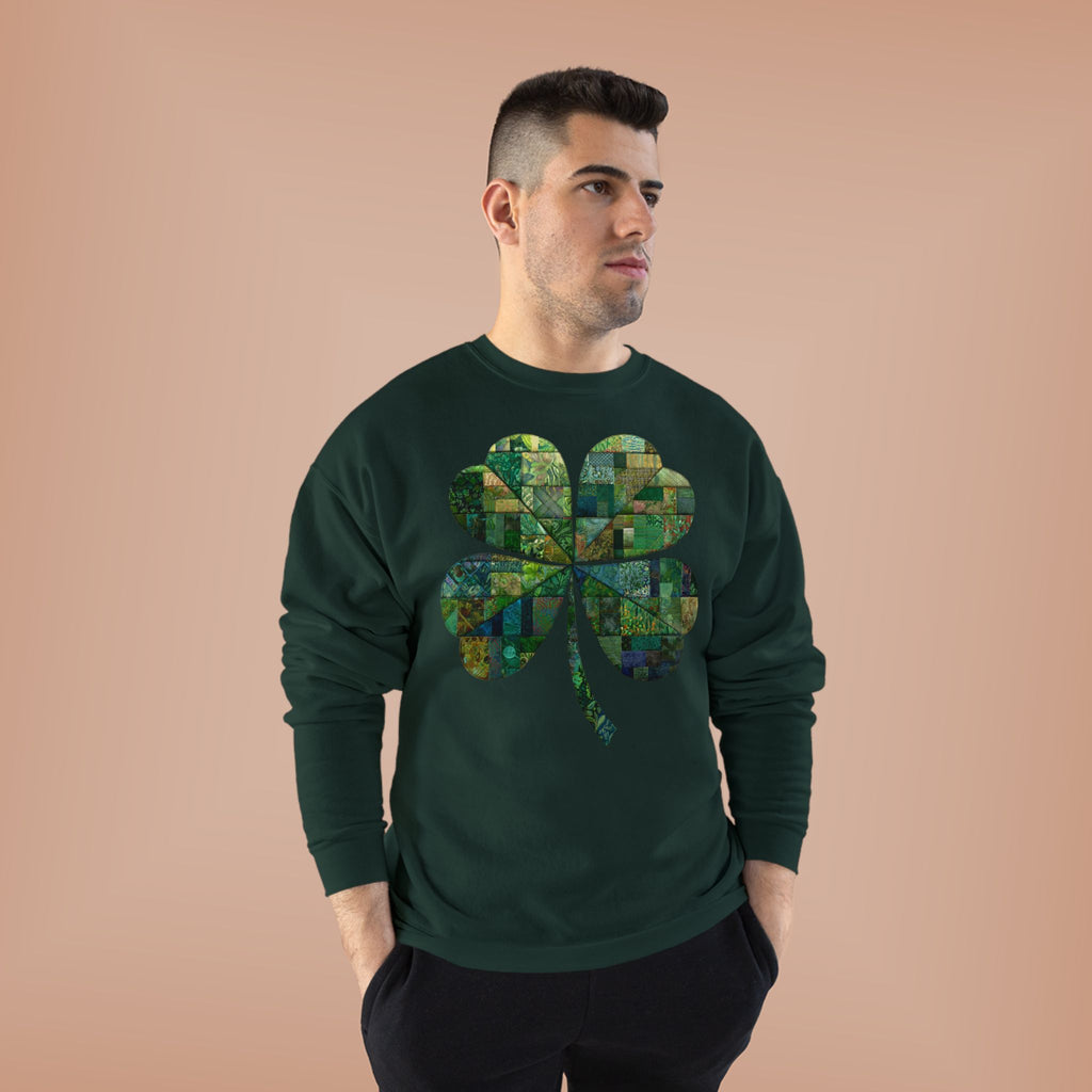 Green Mosaic Shamrock Crewneck Sweatshirt — St. Patrick’s Day Clover Design