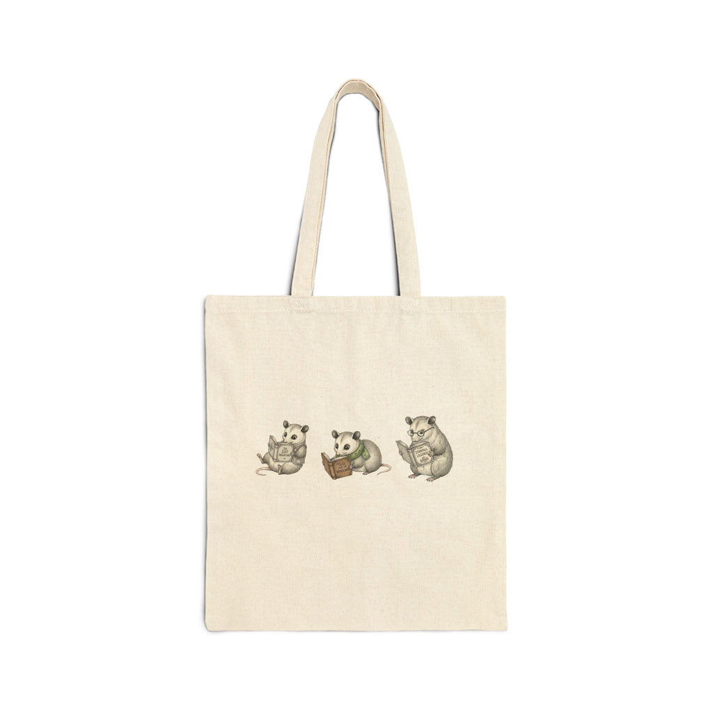 Possum Reading Trio Canvas Tote Bag — Cute Woodland Possum Booklover Grocery Bag