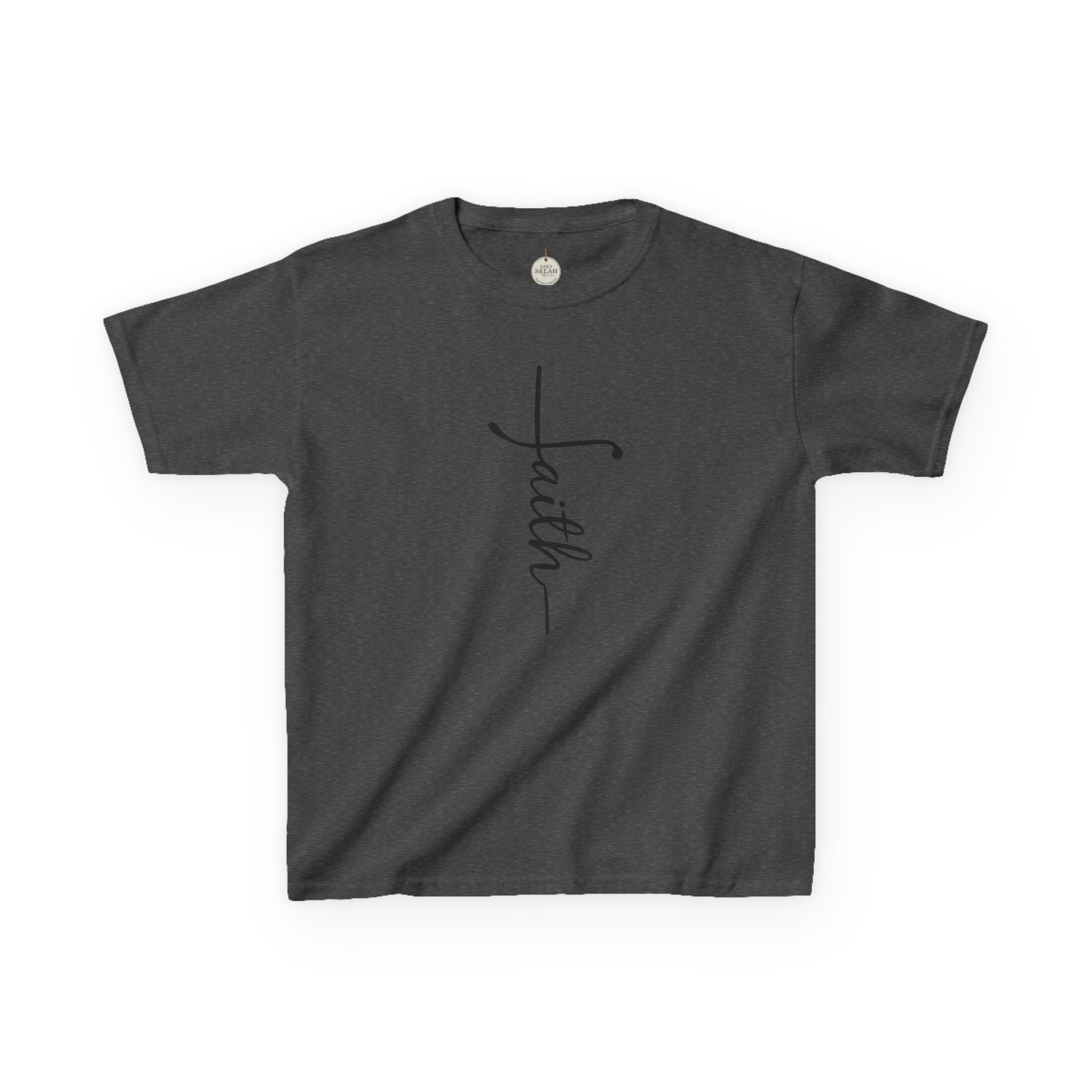 Kids Tee — Vertical "faith" Cross Script Graphic