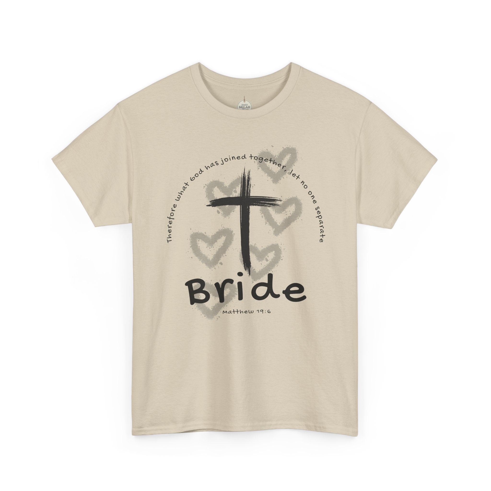 Bride T-Shirt — Christian Cross & Hearts Bridal Faith Tee - Christian - Matthew 19:6