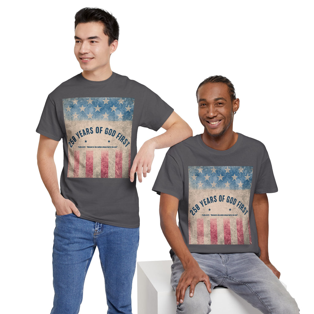 God First 250 Years Vintage American Flag  and Patriotic T-Shirt