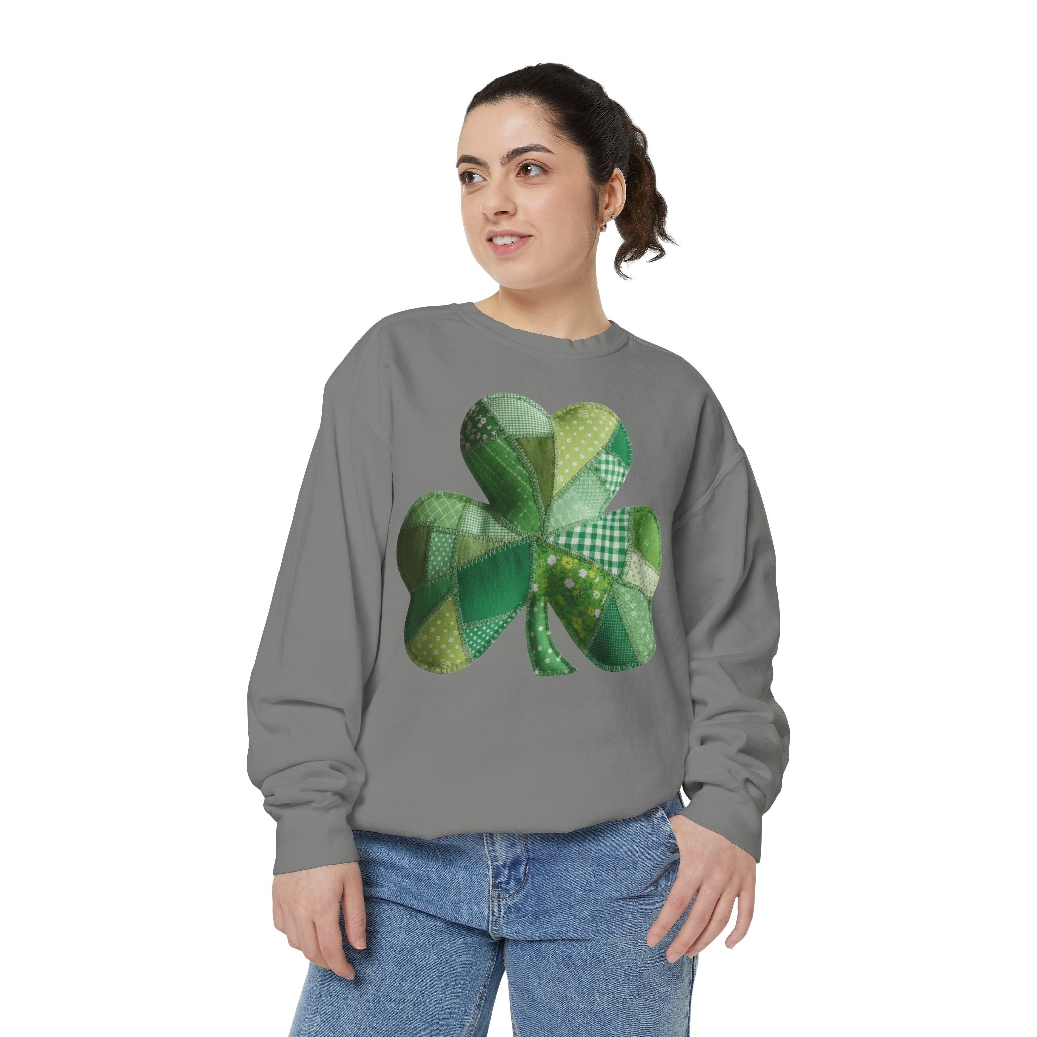 Shamrock Patchwork Sweatshirt — St. Patrick’s Day Green Clover Crewneck