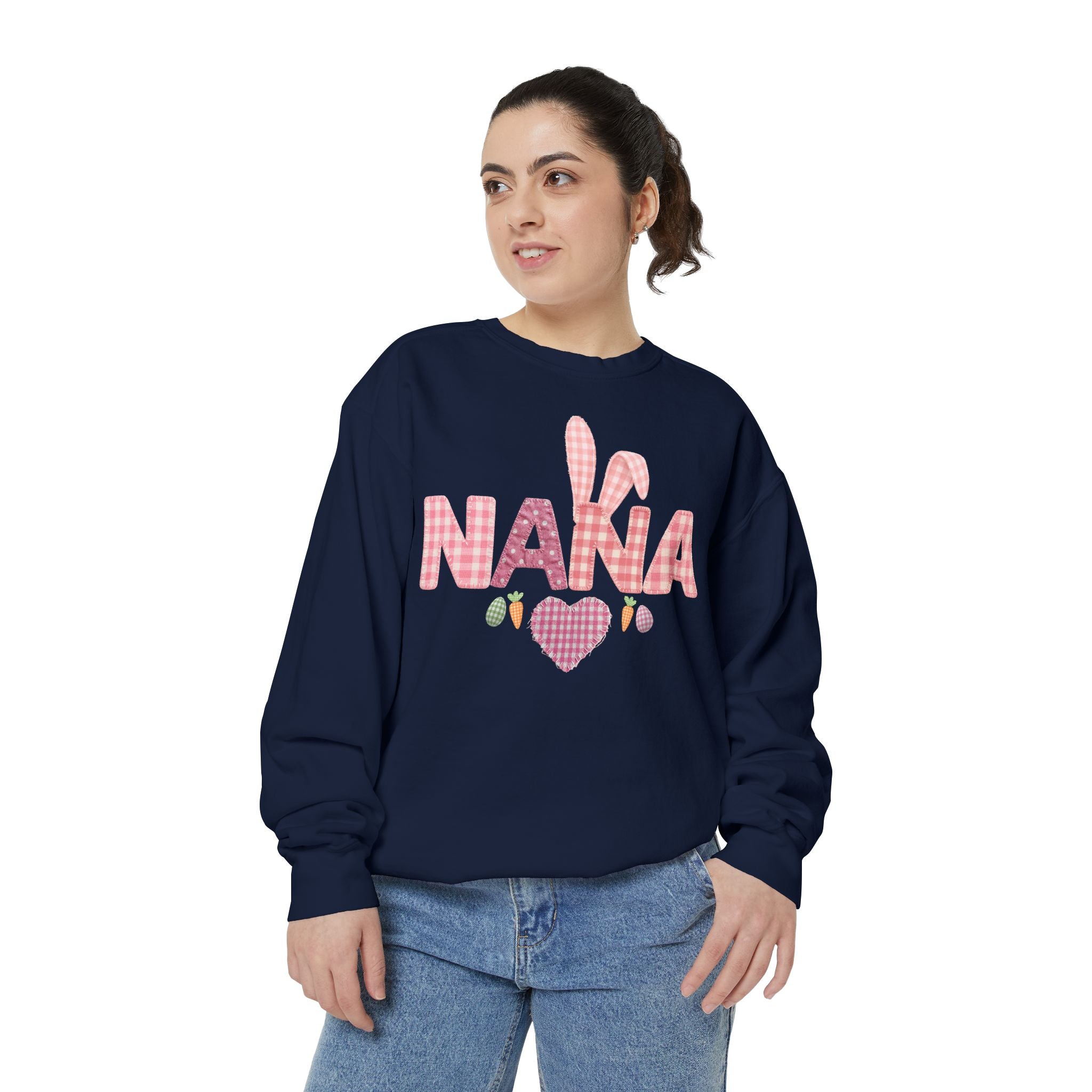 Nana Bunny Heart Sweatshirt — Cute Pink Easter Grandma (Nana) Pullover