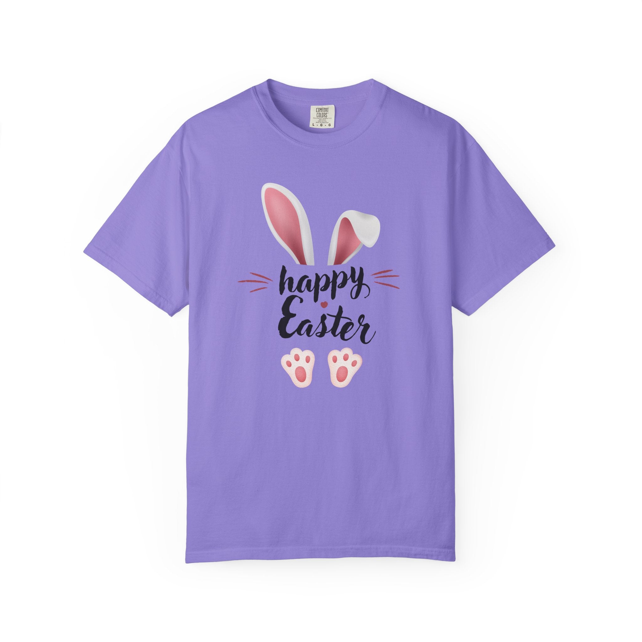 Easter Bunny Tee — "Happy Easter" Bunny Ears & Paws Graphic T-Shirt (Comfort Colors)