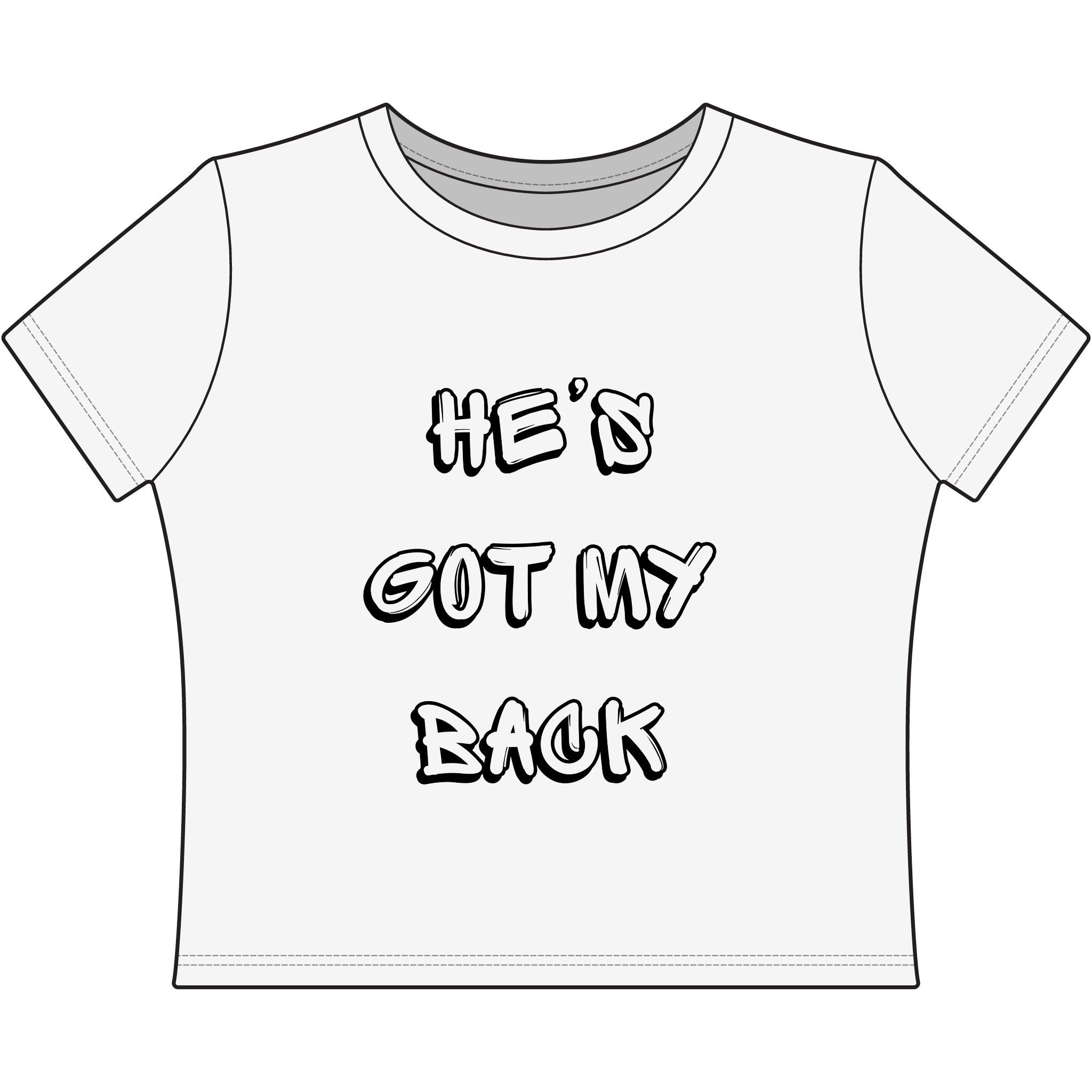 Child of God Women's Baby Tee — He's Got My Back Religious Graphic Top